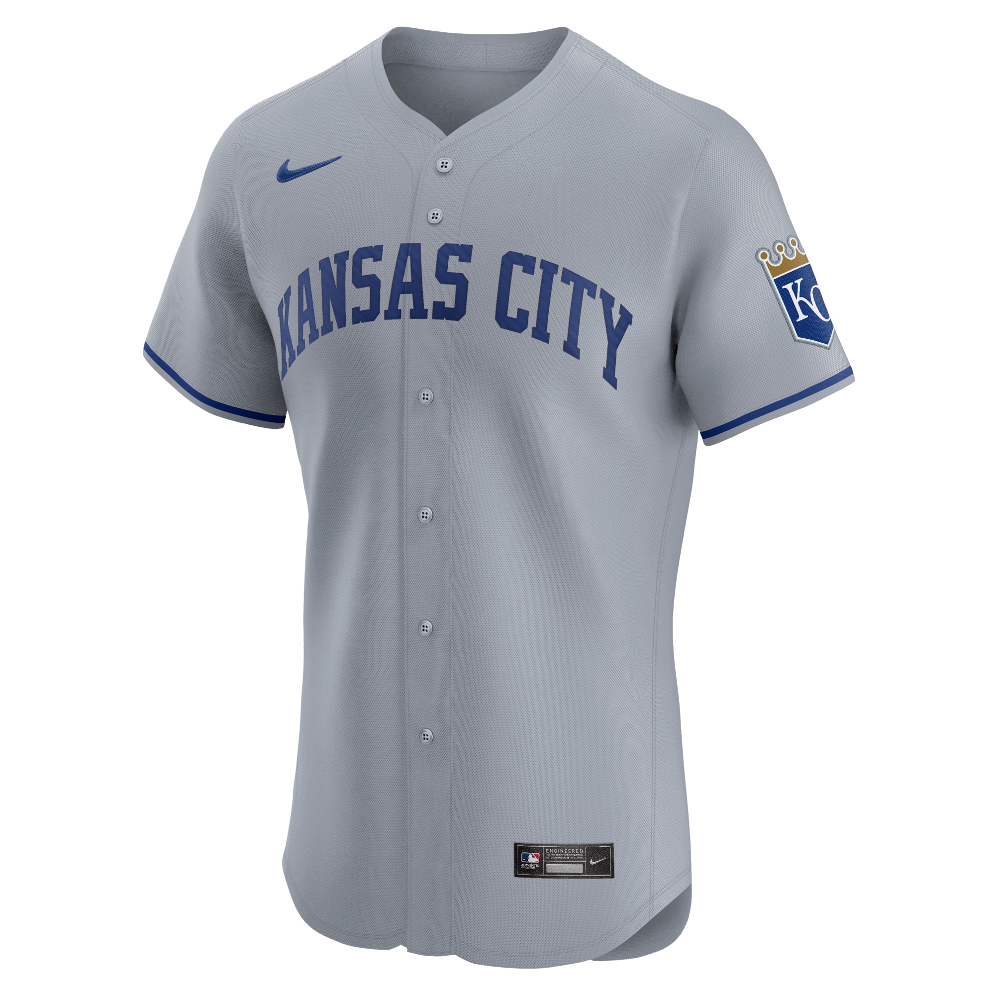 Alternative view of Men's Kansas City Royals Gray Road Vapor Premier Elite Patch Baseball Jersey 