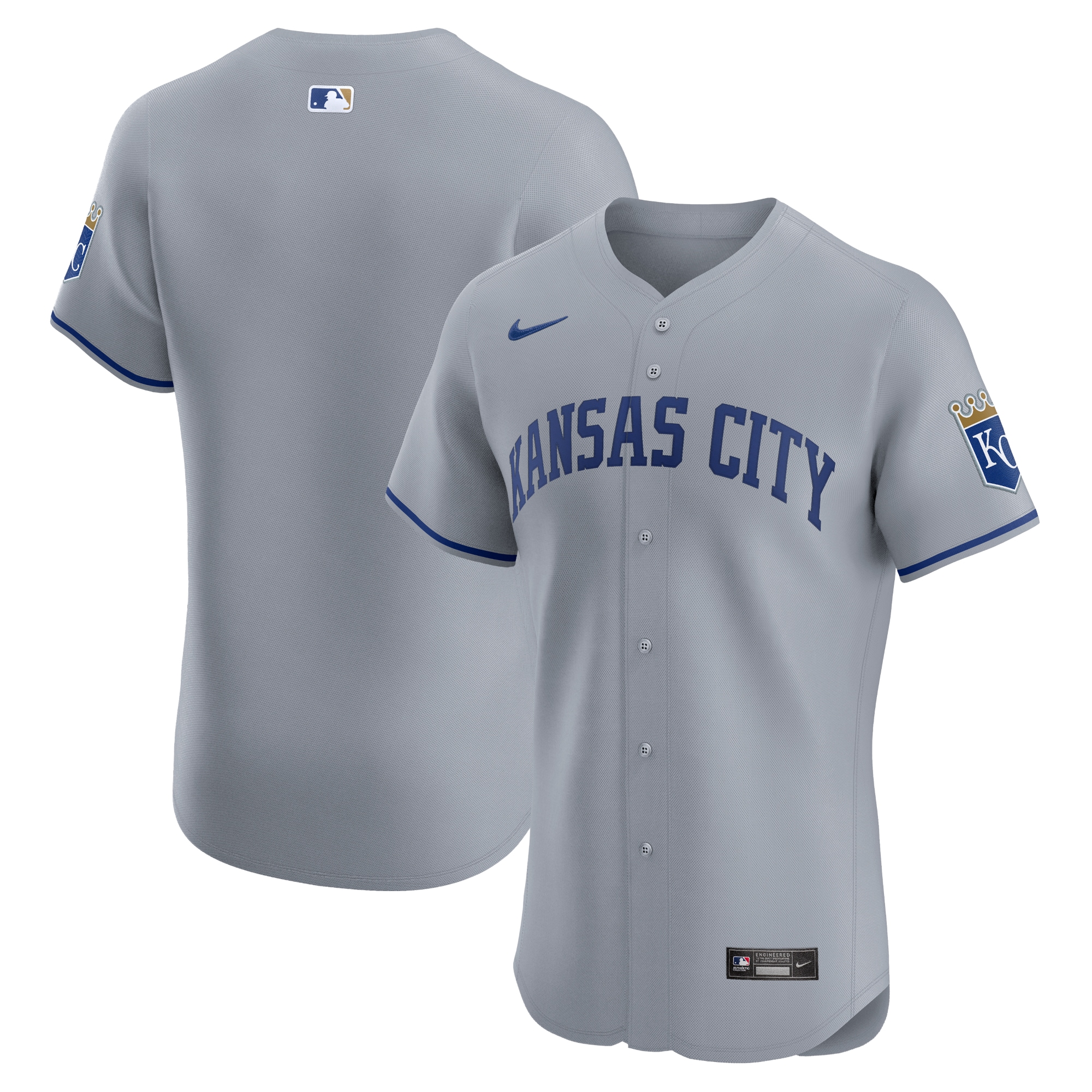 Men's Kansas City Royals Gray Road Vapor Premier Elite Patch Baseball Jersey 