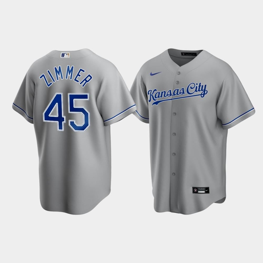 Men's Kansas City Royals Kyle Zimmer 45 Gray Road Baseball Jersey Baseball Jersey 
