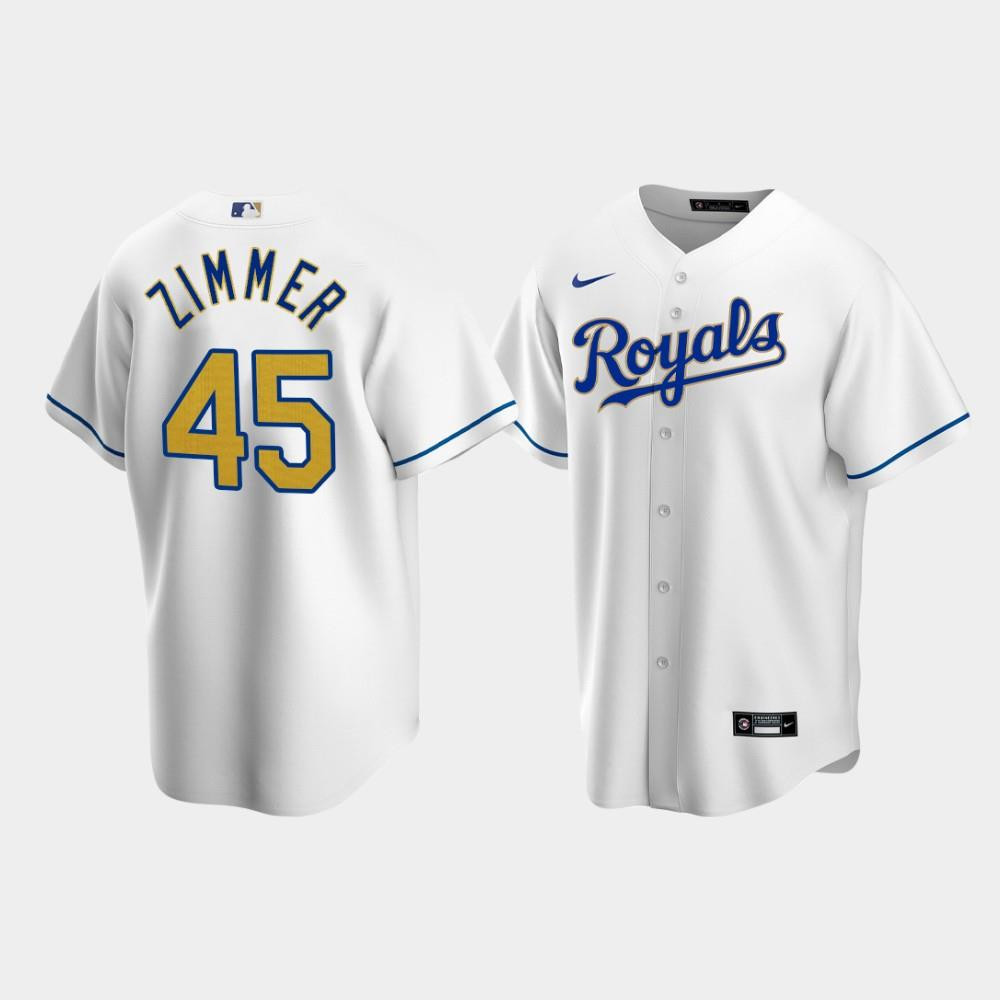 Men's Kansas City Royals Kyle Zimmer 45 White Home Baseball Jersey Baseball Jersey 