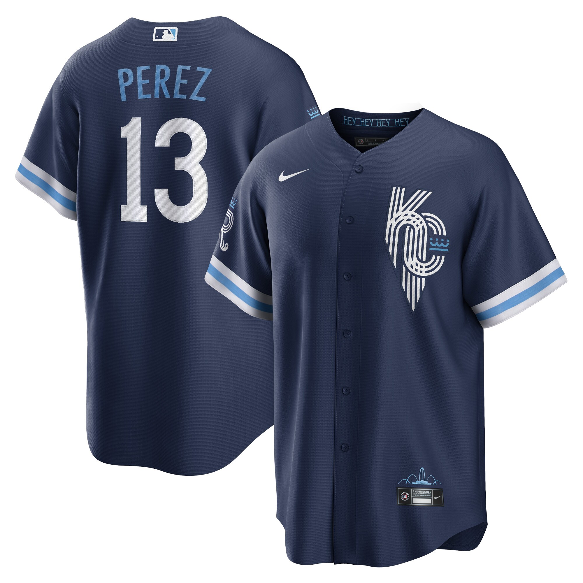 Men's Kansas City Royals Salvador Perez Navy City Connect Player Baseball Jersey 