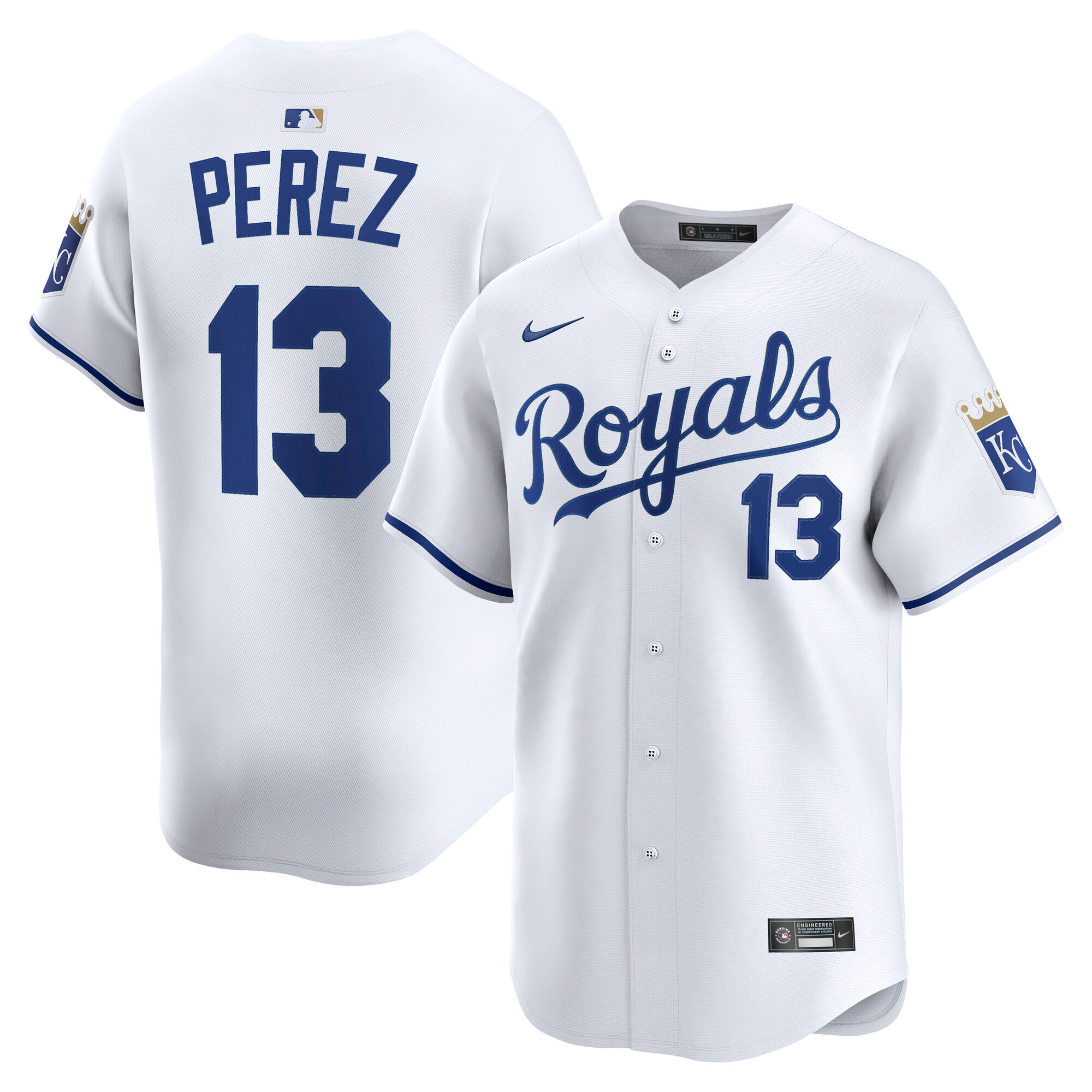 Men's Kansas City Royals Salvador Perez White Home Limited Player Baseball Jersey 