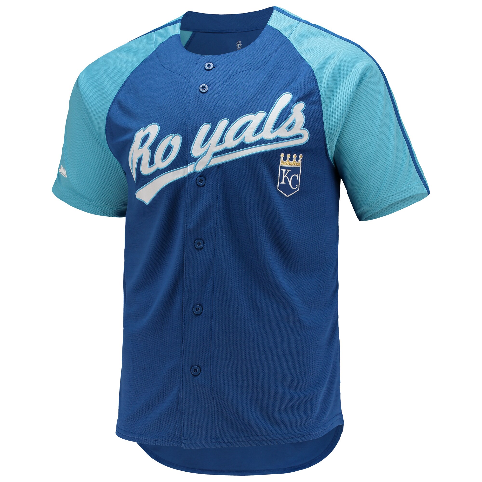 Alternative view of Men's Kansas City Royals Stitches Royal Button-Down Raglan Baseball Jersey 