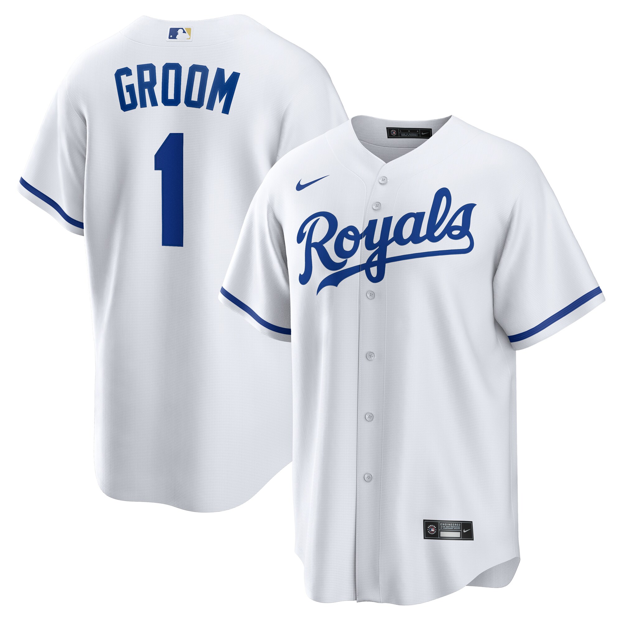 Men's Kansas City Royals White #1 Groom Home Baseball Jersey 