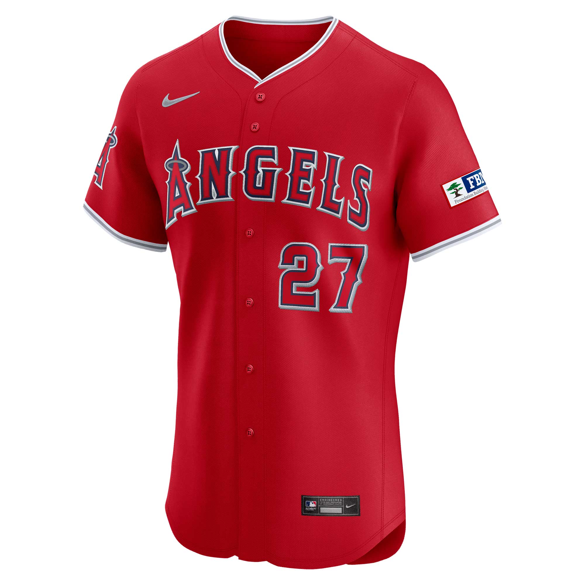 Alternative view of Men's Los Angeles Angels Mike Trout Red Alternate Elite Player Baseball Jersey 