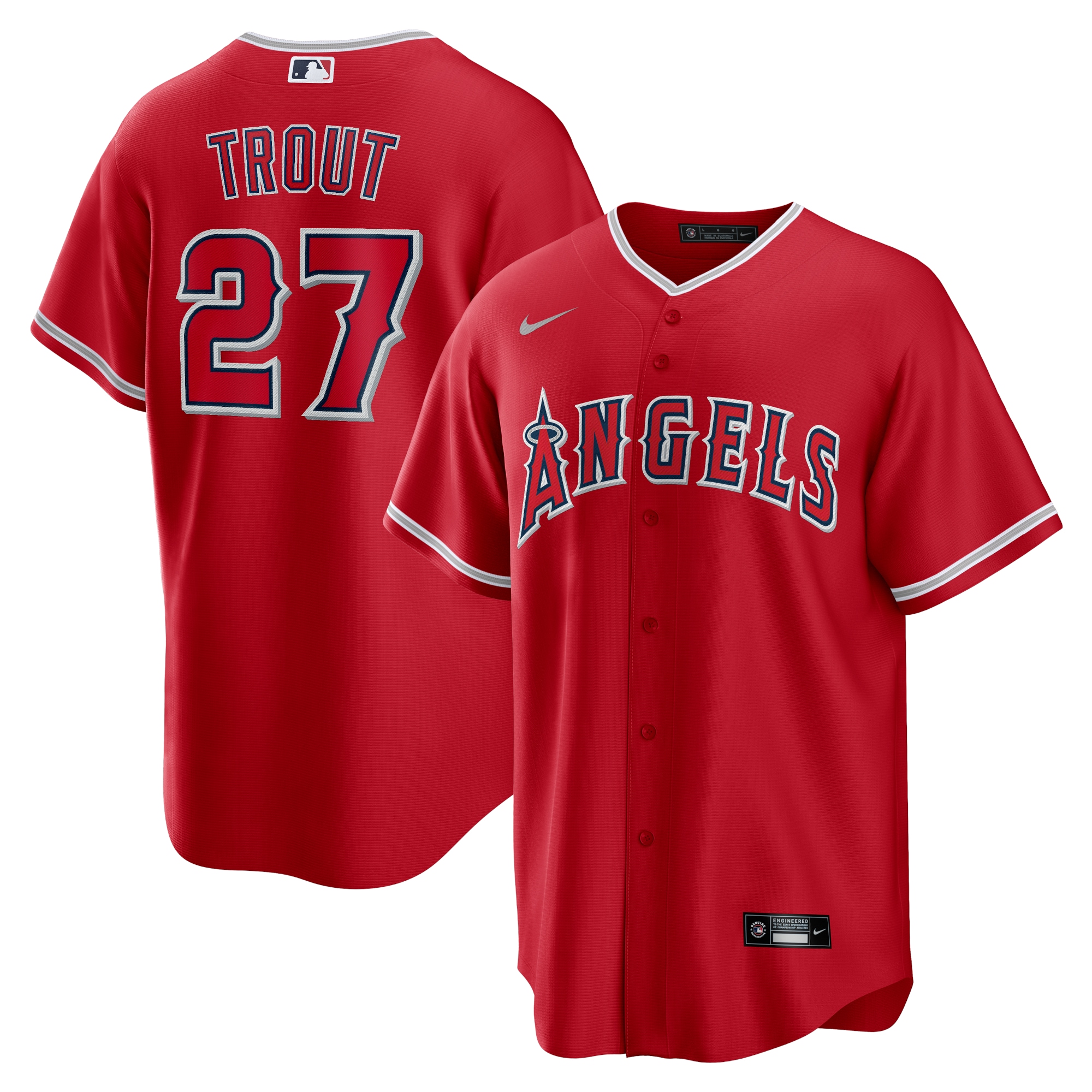 Men's Los Angeles Angels Mike Trout Red Alternate Player Name Baseball Jersey 