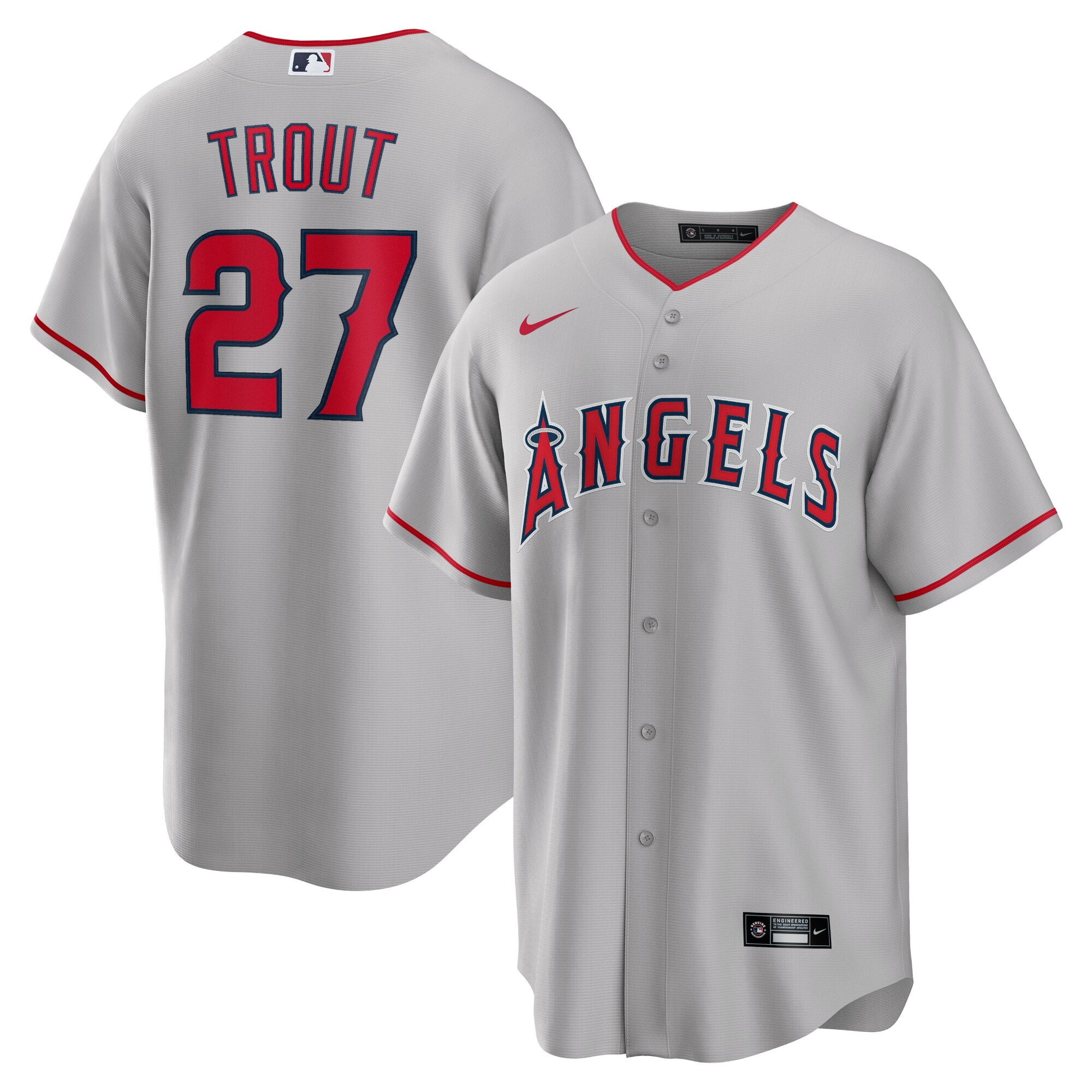 Men's Los Angeles Angels Mike Trout Silver Road Player Name Baseball Jersey 