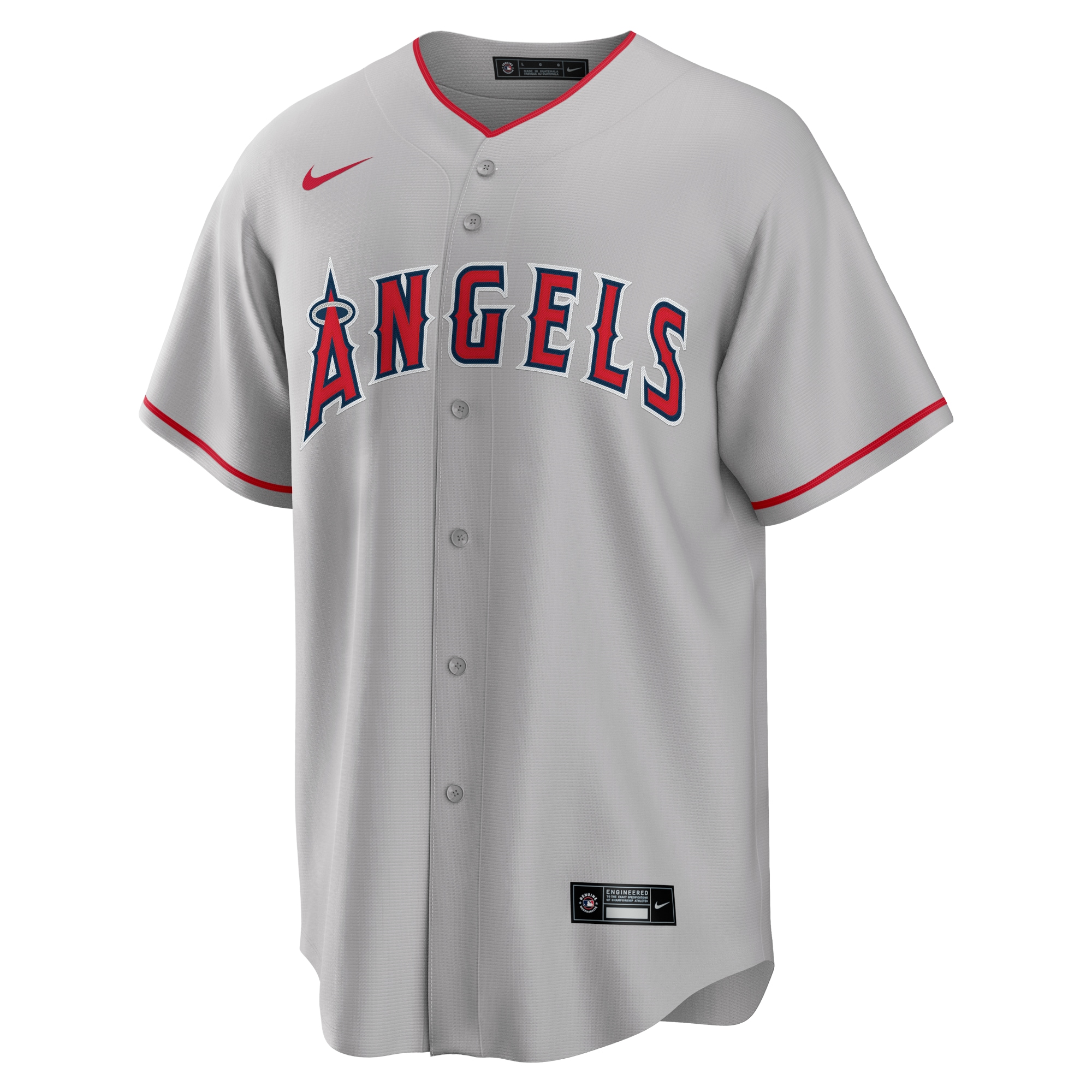 Alternative view of Men's Los Angeles Angels Mike Trout Silver Road Player Name Baseball Jersey 