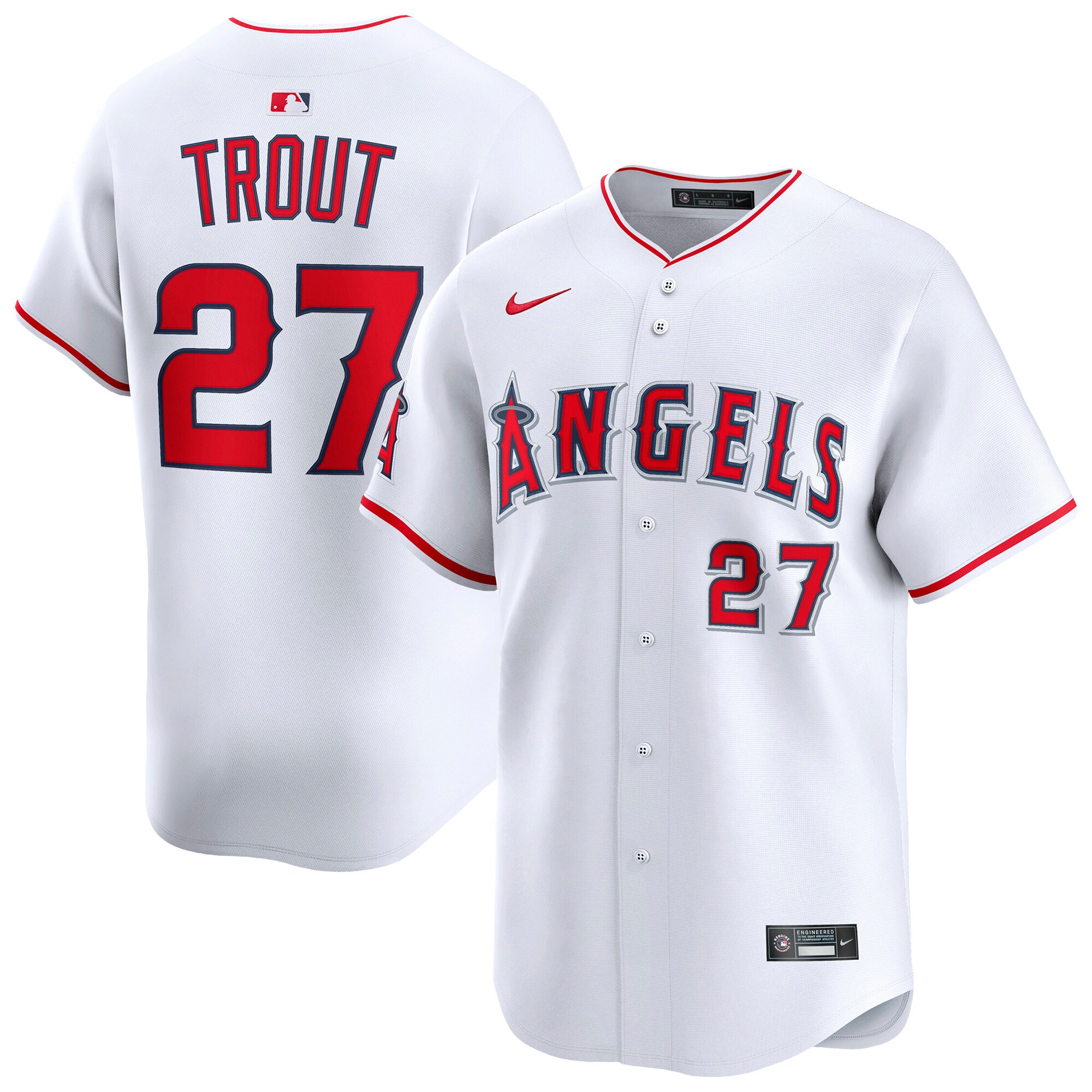 Men's Los Angeles Angels Mike Trout White Home Limited Player Baseball Jersey 