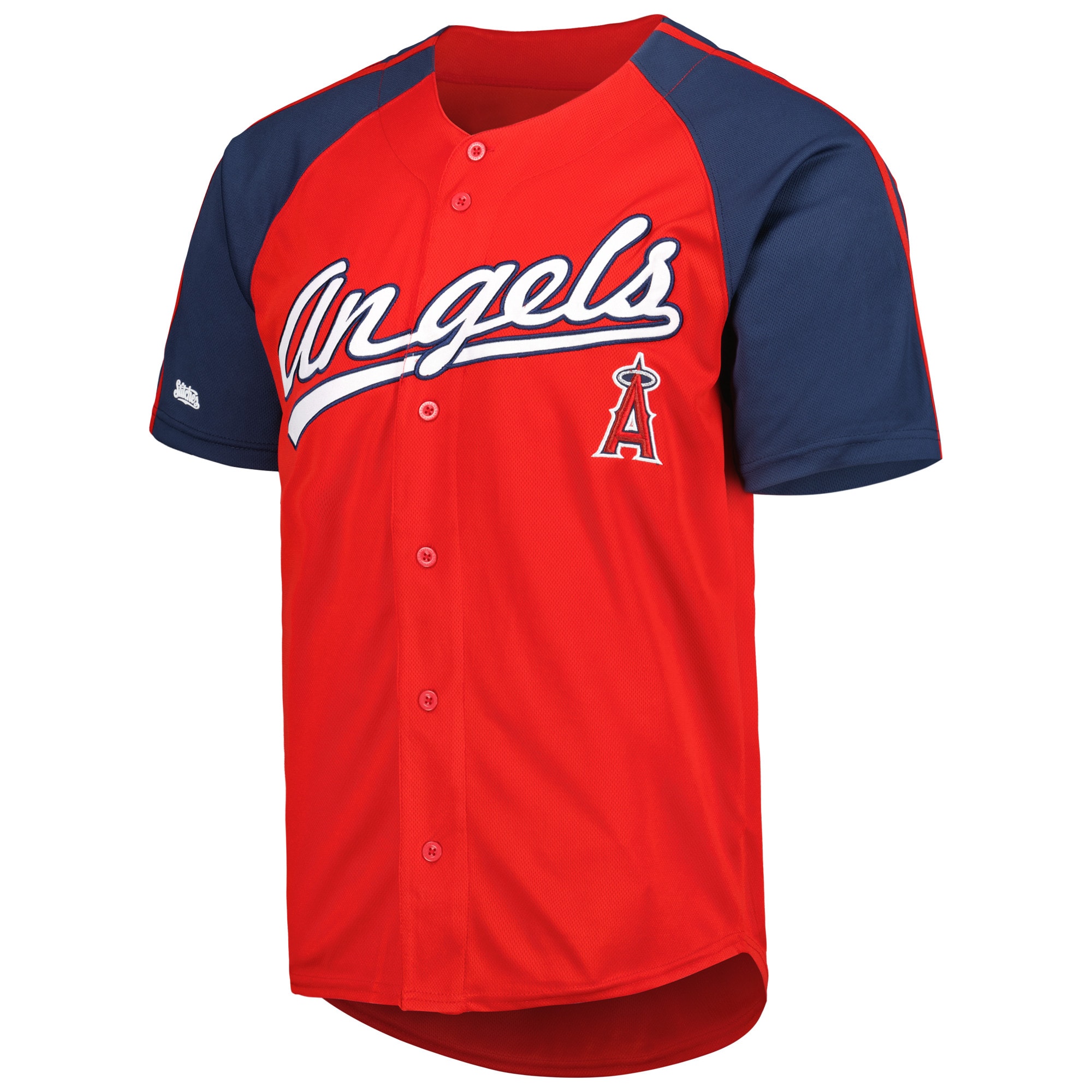 Alternative view of Men's Los Angeles Angels Stitches Red Button-Down Raglan Fashion Baseball Jersey 