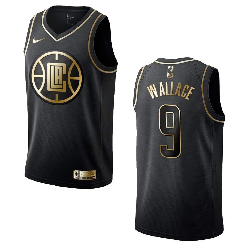 Men’s Los Angeles Clippers #9 Tyrone Wallace Golden Edition Basketball Jersey – Black