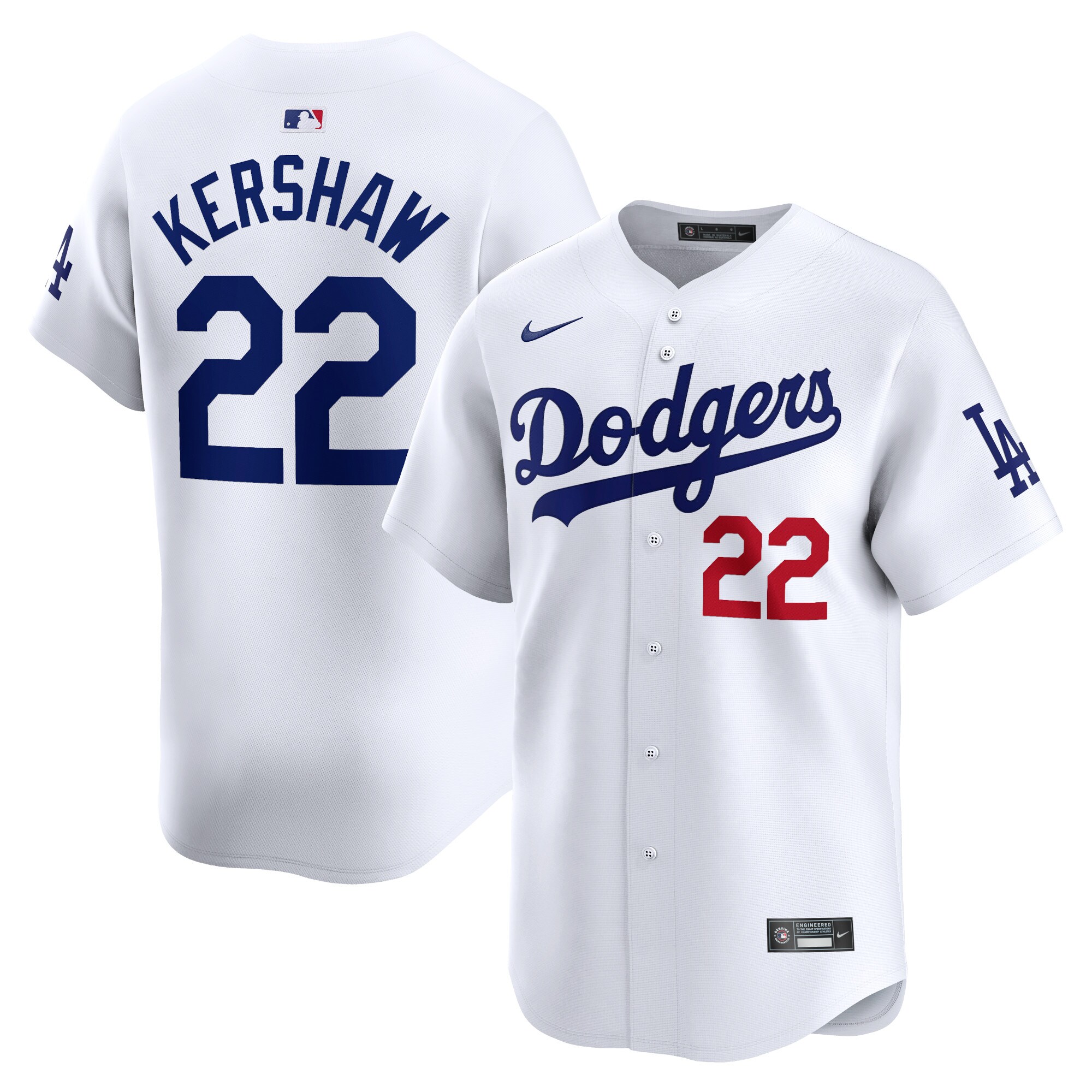 Men's Los Angeles Dodgers Clayton Kershaw White Home Limited Player Baseball Jersey 