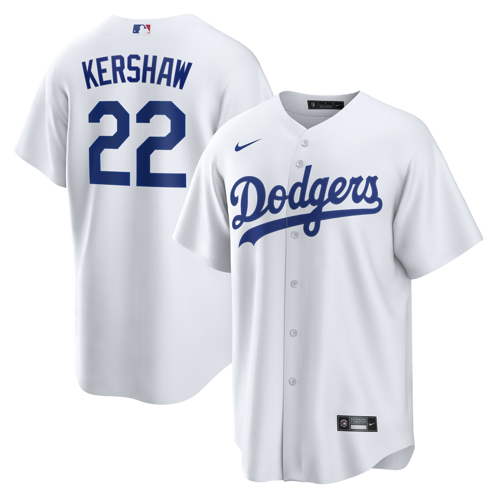 Men's Los Angeles Dodgers Clayton Kershaw White Home Player Name Baseball Jersey 
