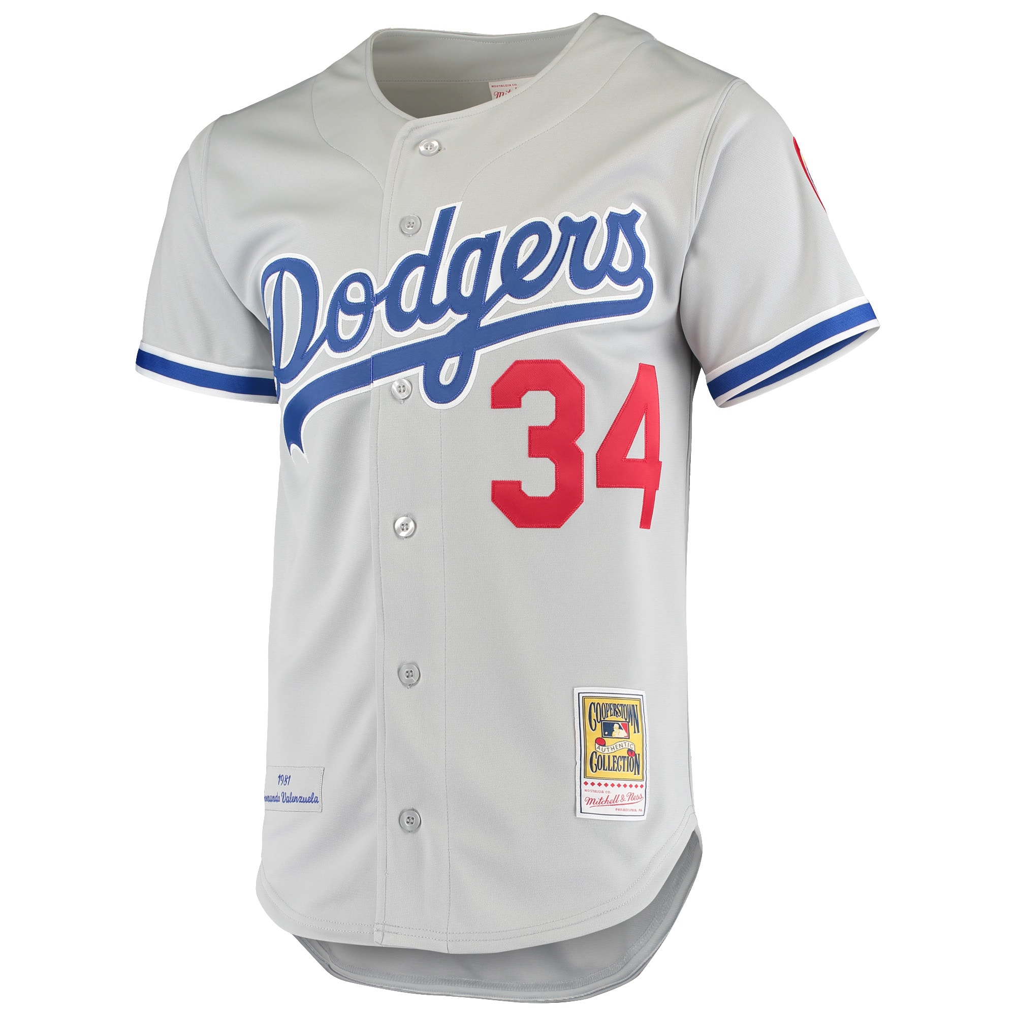 Alternative view of Men's Los Angeles Dodgers Fernando Valenzuela Mitchell & Ness Gray Road 1981 Cooperstown Collection Baseball Jersey 