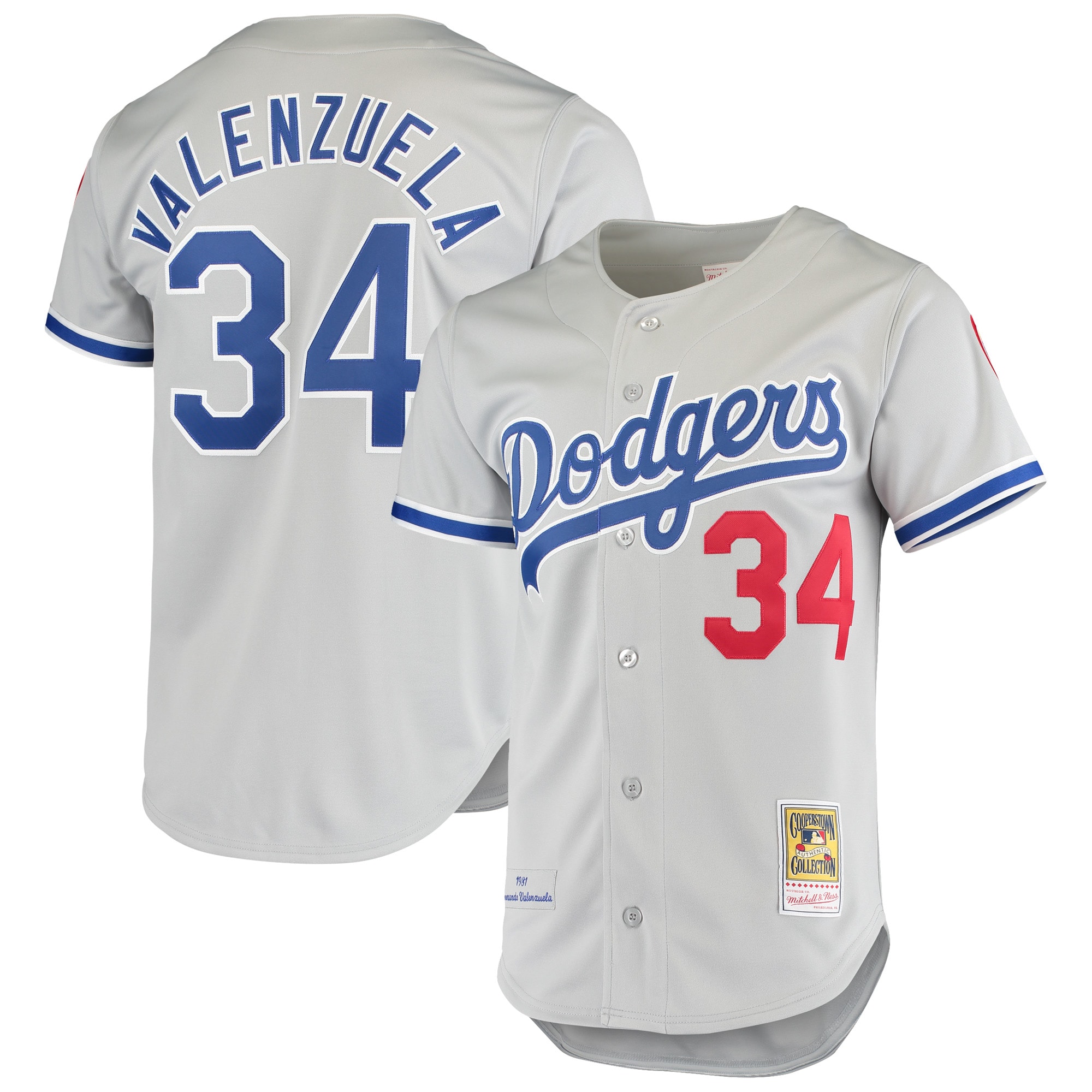 Men's Los Angeles Dodgers Fernando Valenzuela Mitchell & Ness Gray Road 1981 Cooperstown Collection Baseball Jersey 