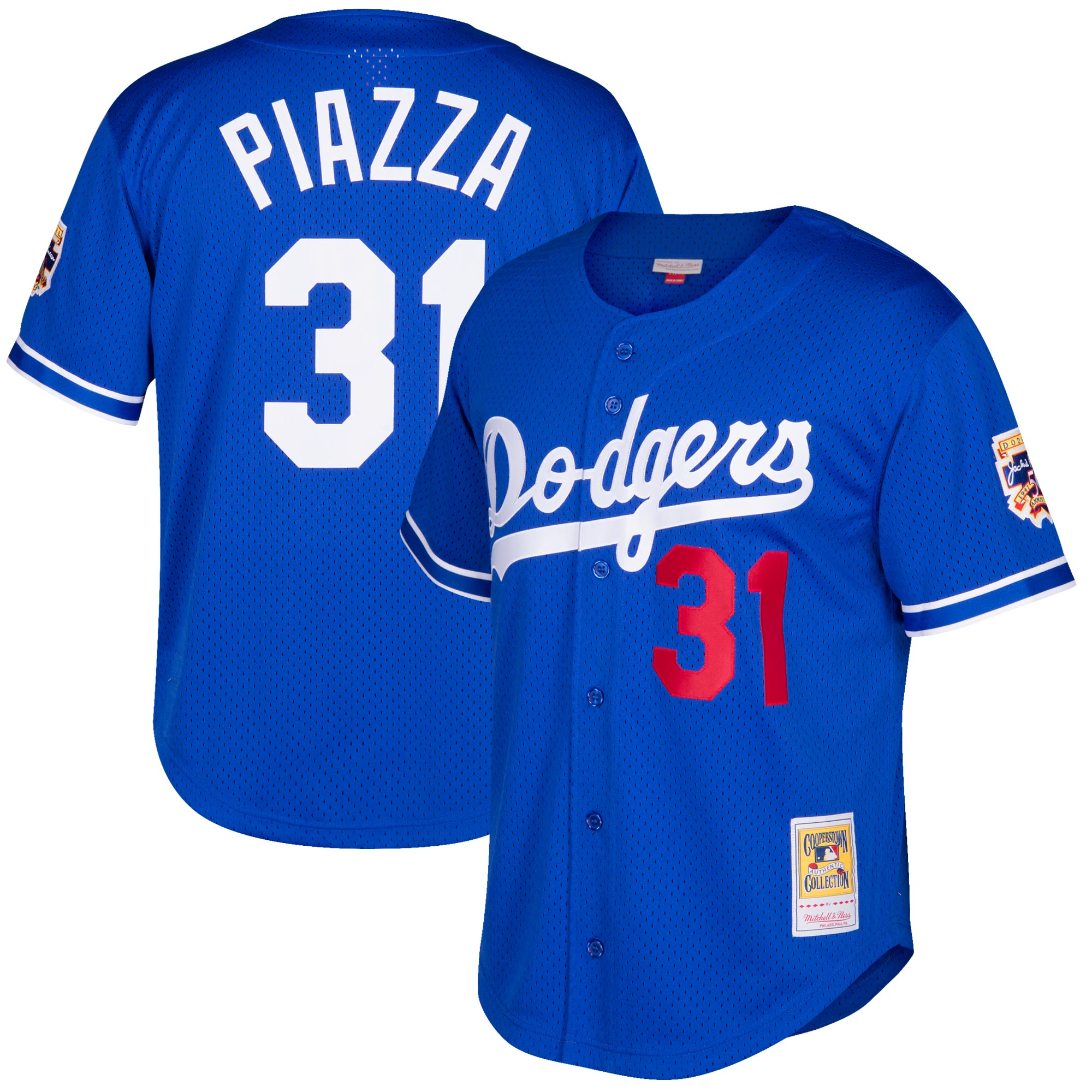 Men's Los Angeles Dodgers Mike Piazza Mitchell & Ness Royal Cooperstown Collection Mesh Batting Practice Button-Up Baseball Jersey 