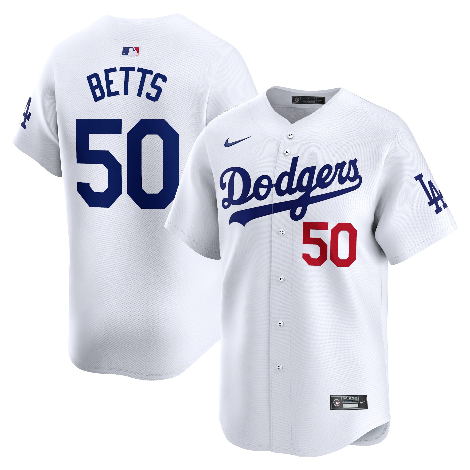 Men's Los Angeles Dodgers Mookie Betts White Home Limited Player Baseball Jersey 