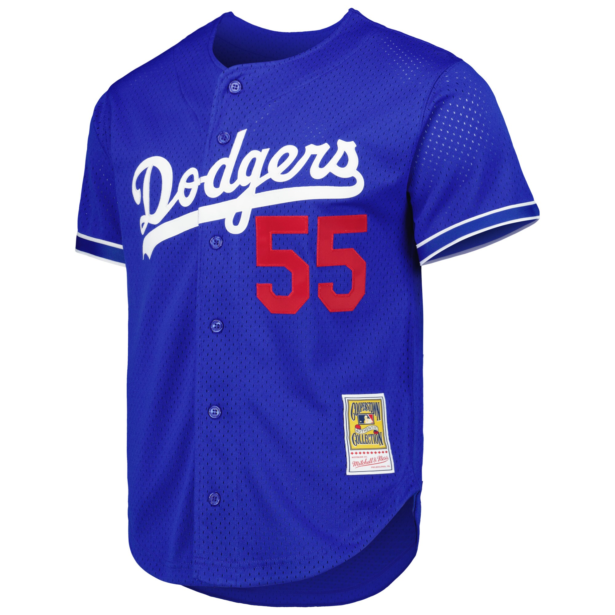 Alternative view of Men's Los Angeles Dodgers Orel Hershiser Mitchell & Ness Royal Cooperstown Collection Mesh Batting Practice Button-Up Jersey 