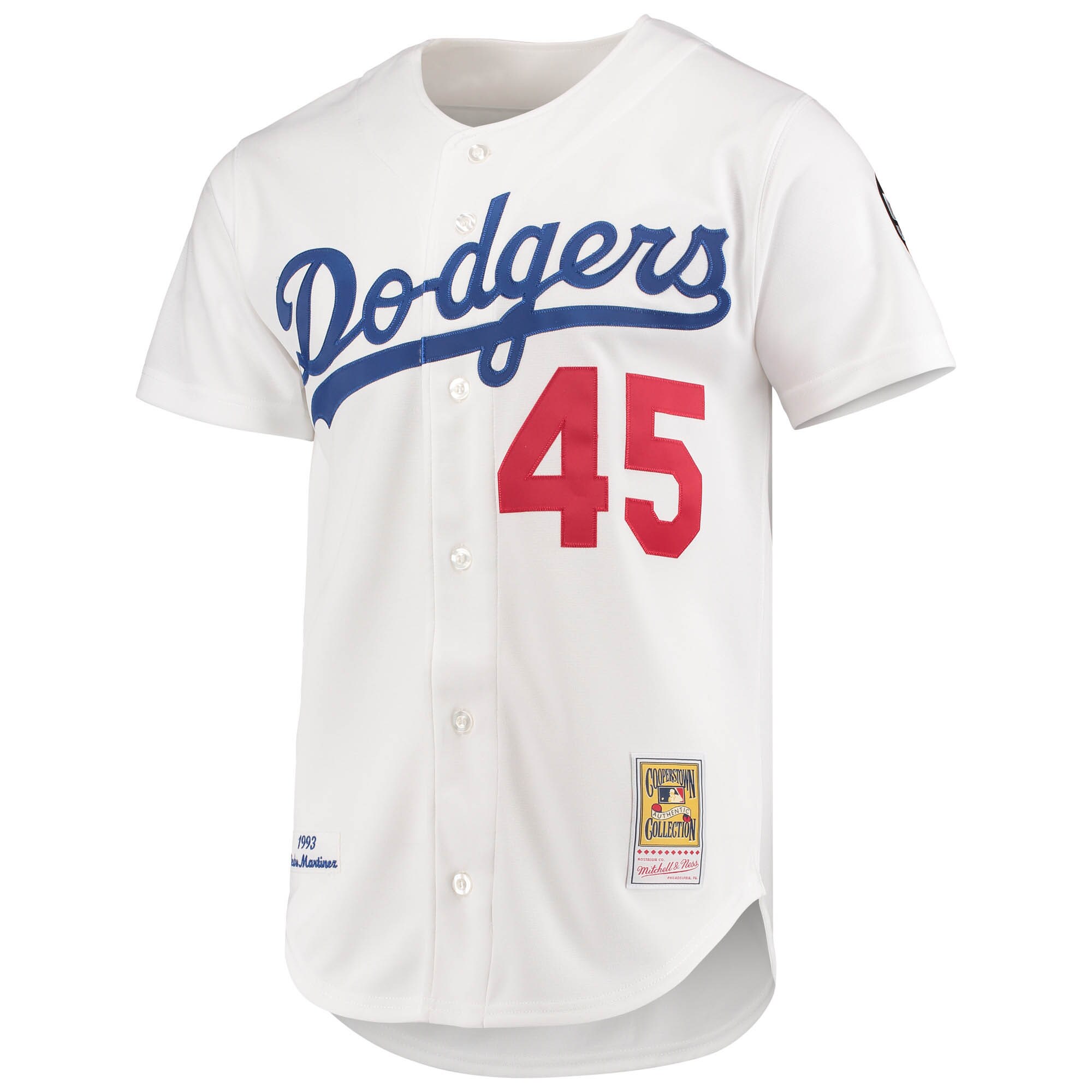 Alternative view of Men's Los Angeles Dodgers Pedro Martinez Mitchell & Ness White 1993 Cooperstown Collection Home Jersey 