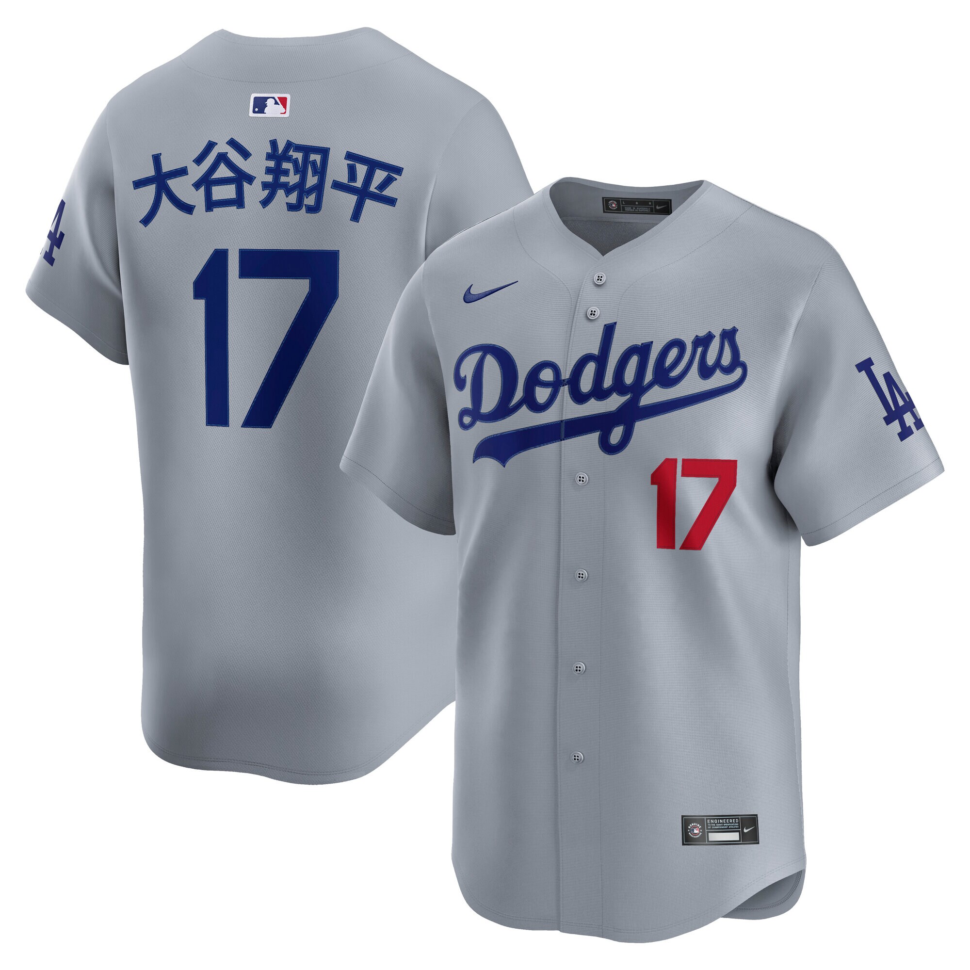 Men's Los Angeles Dodgers Shohei Ohtani Gray Road Alternate Limited Kanji Player Baseball Jersey 