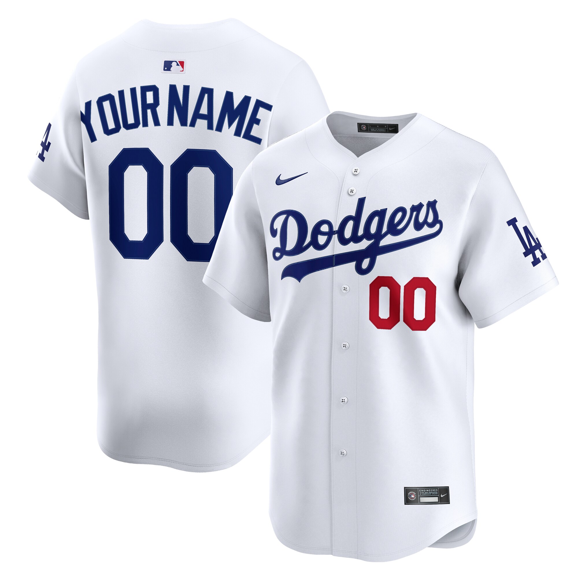 Men's Los Angeles Dodgers White Home Limited Custom Baseball Jersey 