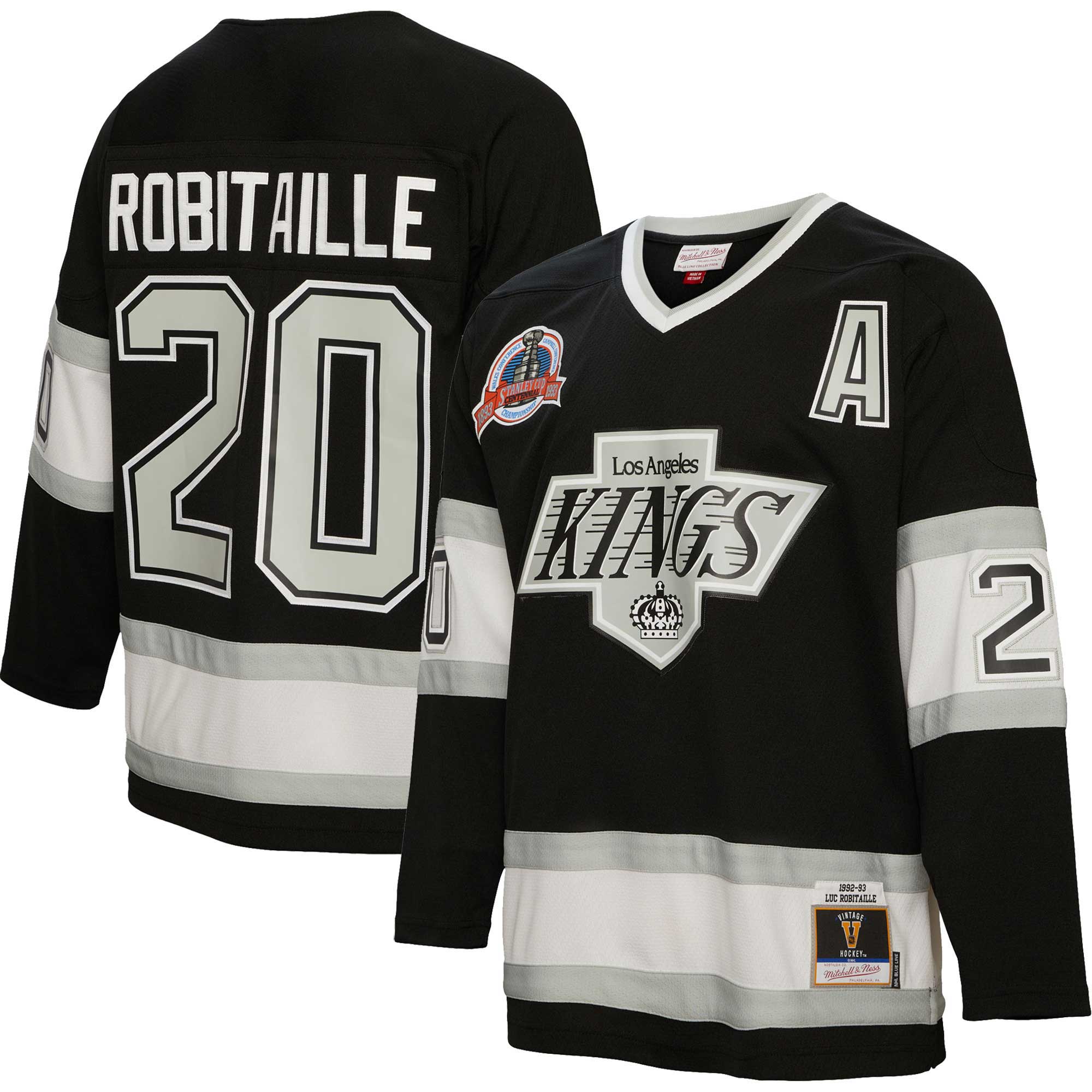Men's Los Angeles Kings Luc Robitaille Mitchell & Ness Black Alternate Captain Patch 1992/93 Blue Line Player Hockey Jersey - JS554 