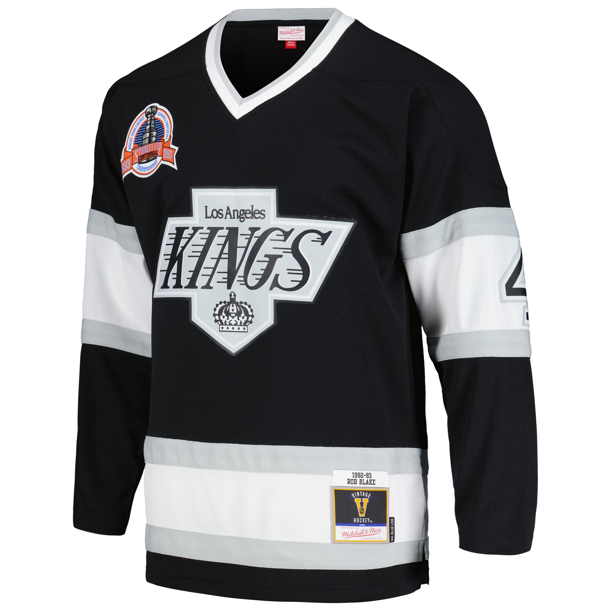 Alternative view of Men's Los Angeles Kings Rob Blake Mitchell & Ness Black 1992/93 Blue Line Player Hockey Jersey - JS756 