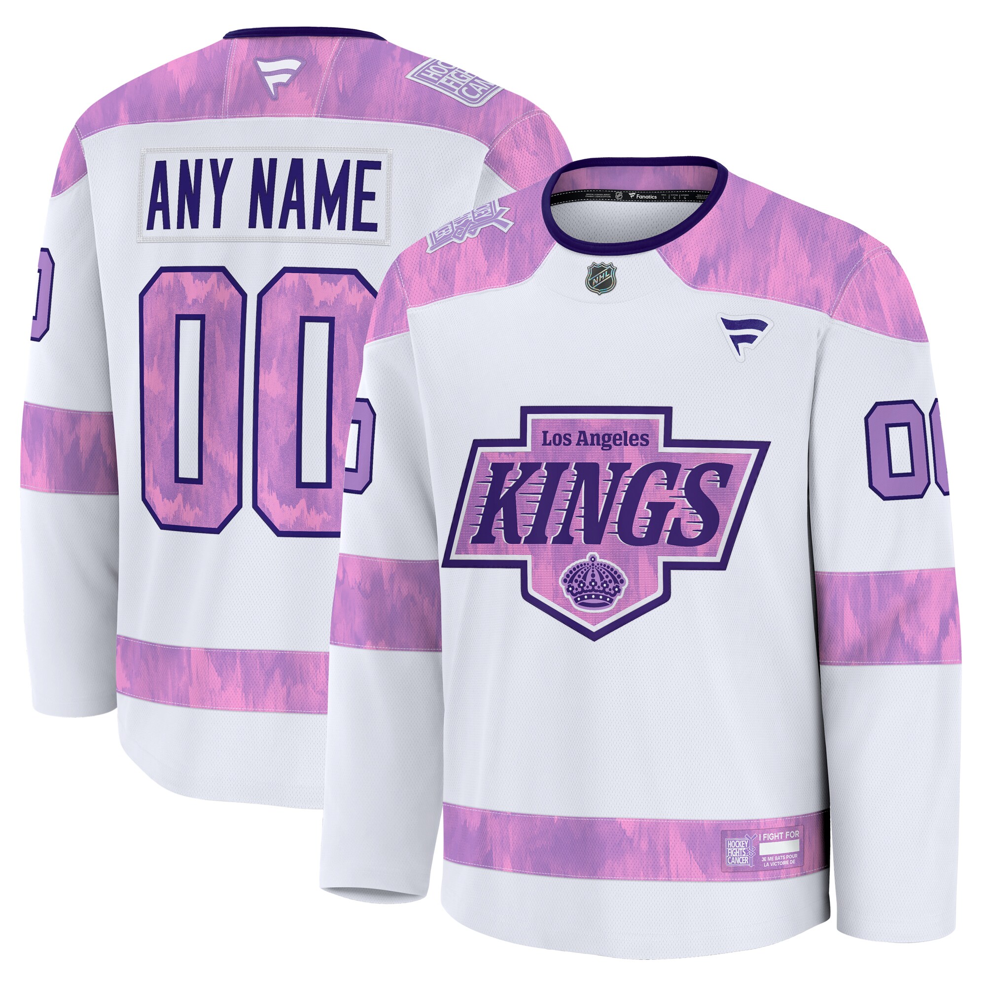 Men's Los Angeles Kings White 2024 Hockey Fights Cancer Custom Practice Hockey Jersey - JS861 