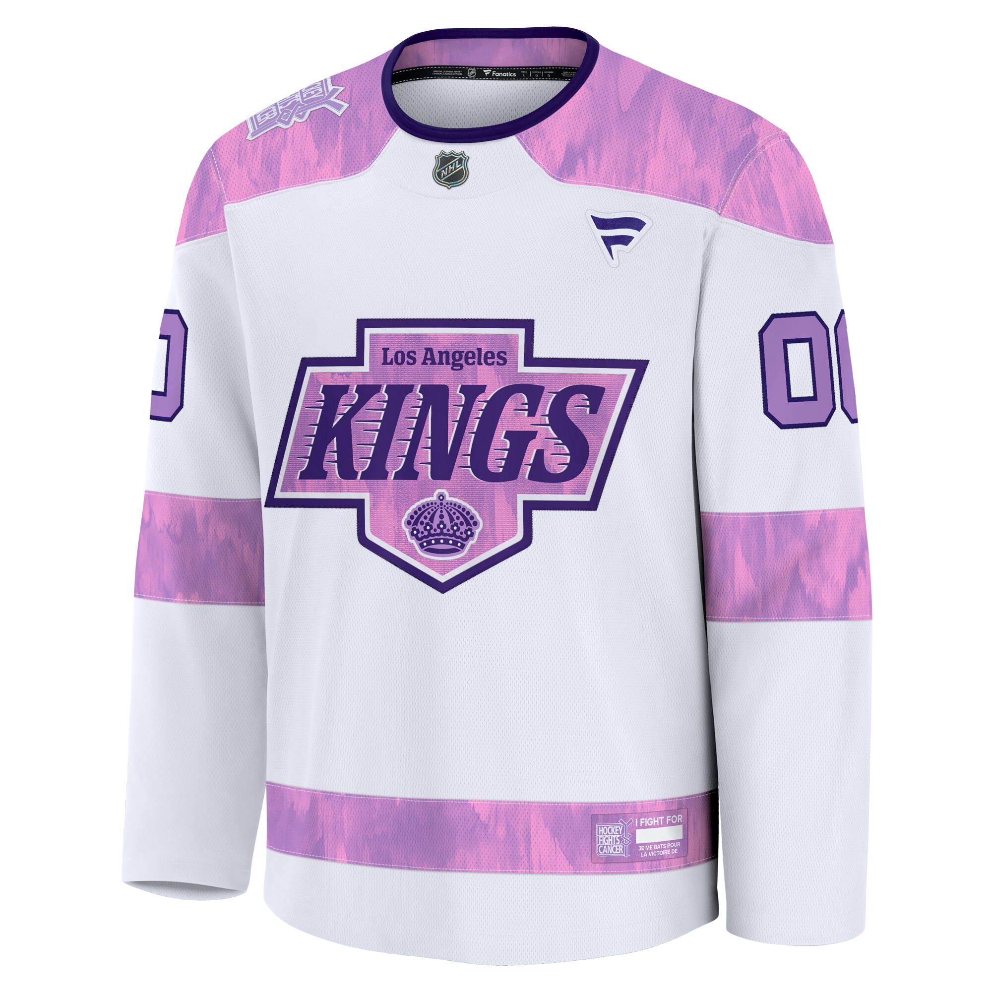 Alternative view of Men's Los Angeles Kings White 2024 Hockey Fights Cancer Custom Practice Hockey Jersey - JS861 
