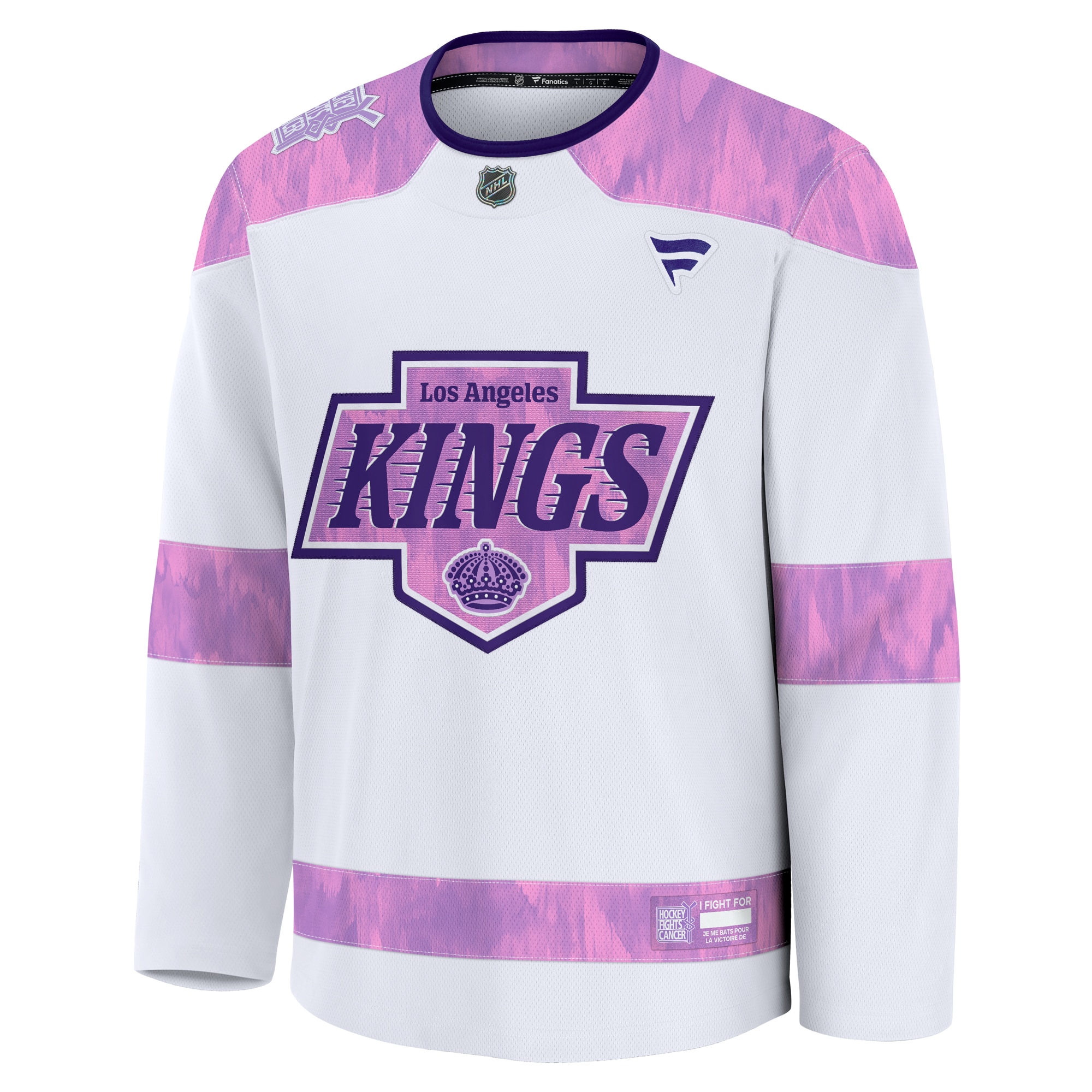 Alternative view of Men's Los Angeles Kings White 2024 Hockey Fights Cancer Practice Hockey Jersey - JS407 