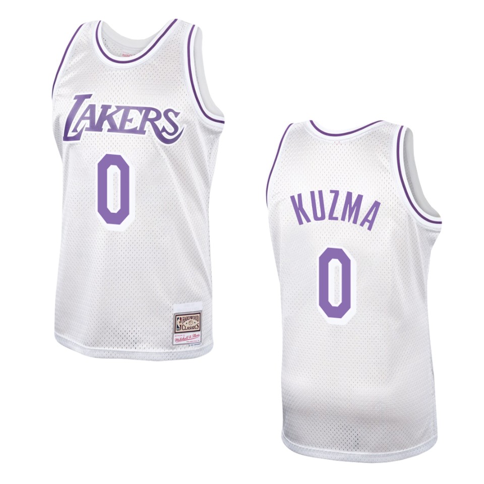Men's Los Angeles Lakers #0 Kyle Kuzma Hardwood Classics Swingman Basketball Jersey - Platinum
