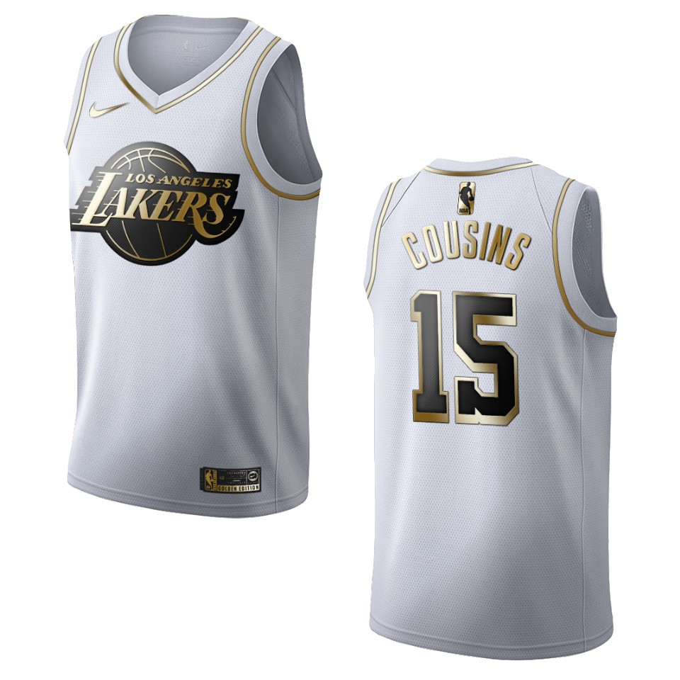 Men’s Los Angeles Lakers #15 Demarcus Cousins Golden Edition Basketball Jersey – White