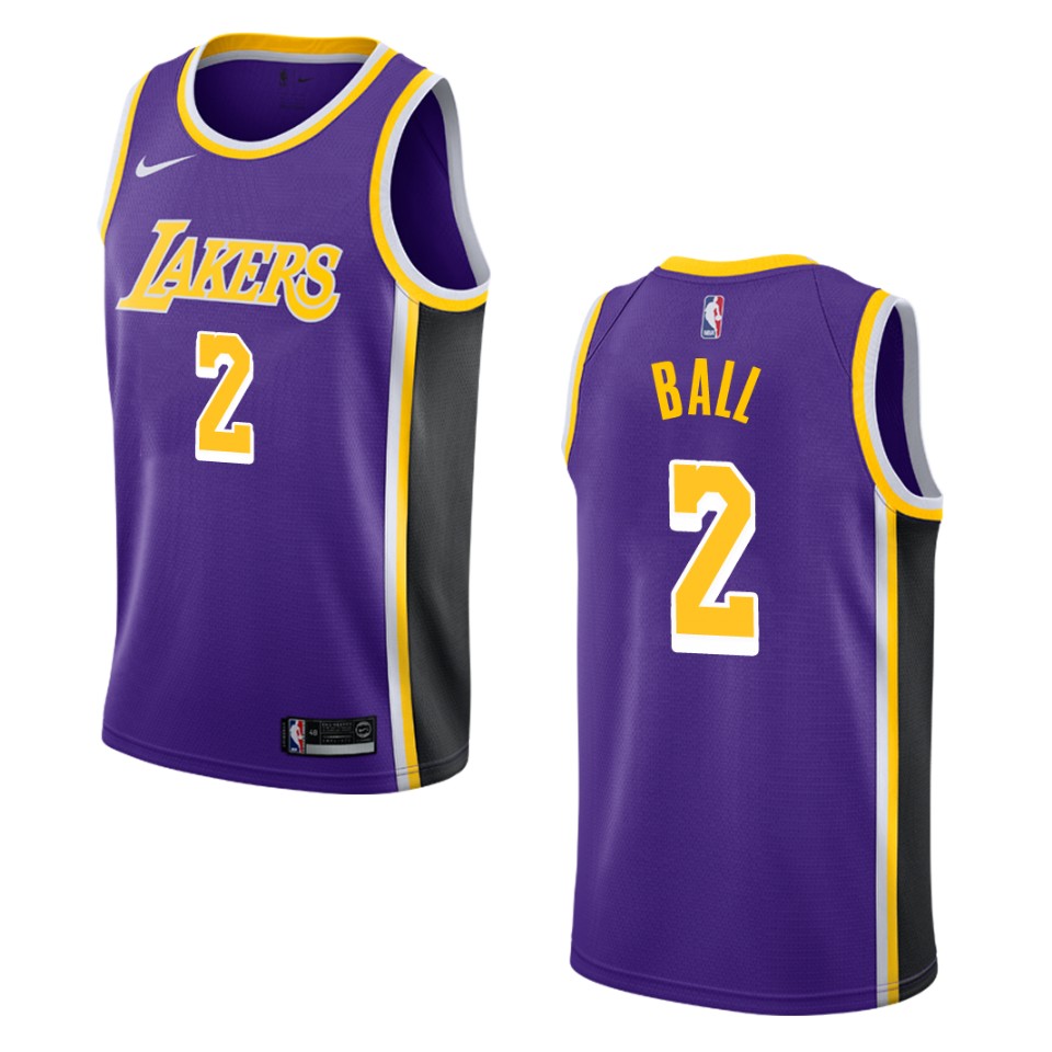 Men's Los Angeles Lakers #2 Lonzo Ball Statement Swingman Basketball Jersey - Purple