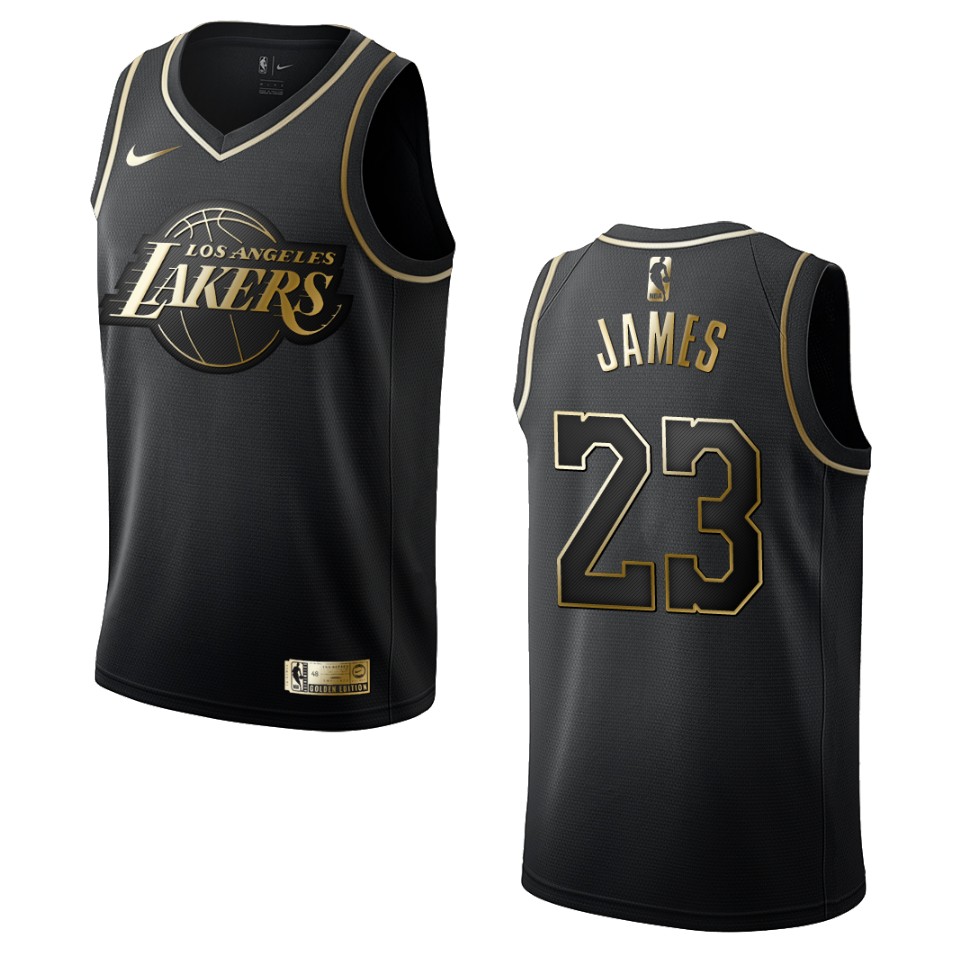 Men's Los Angeles Lakers #23 Lebron James Golden Edition Basketball Jersey - Black
