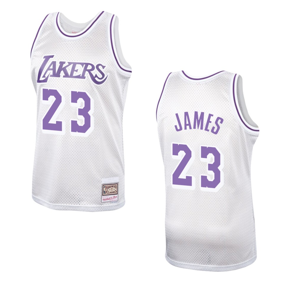 Men's Los Angeles Lakers #23 Lebron James Hardwood Classics Swingman Basketball Jersey - Platinum