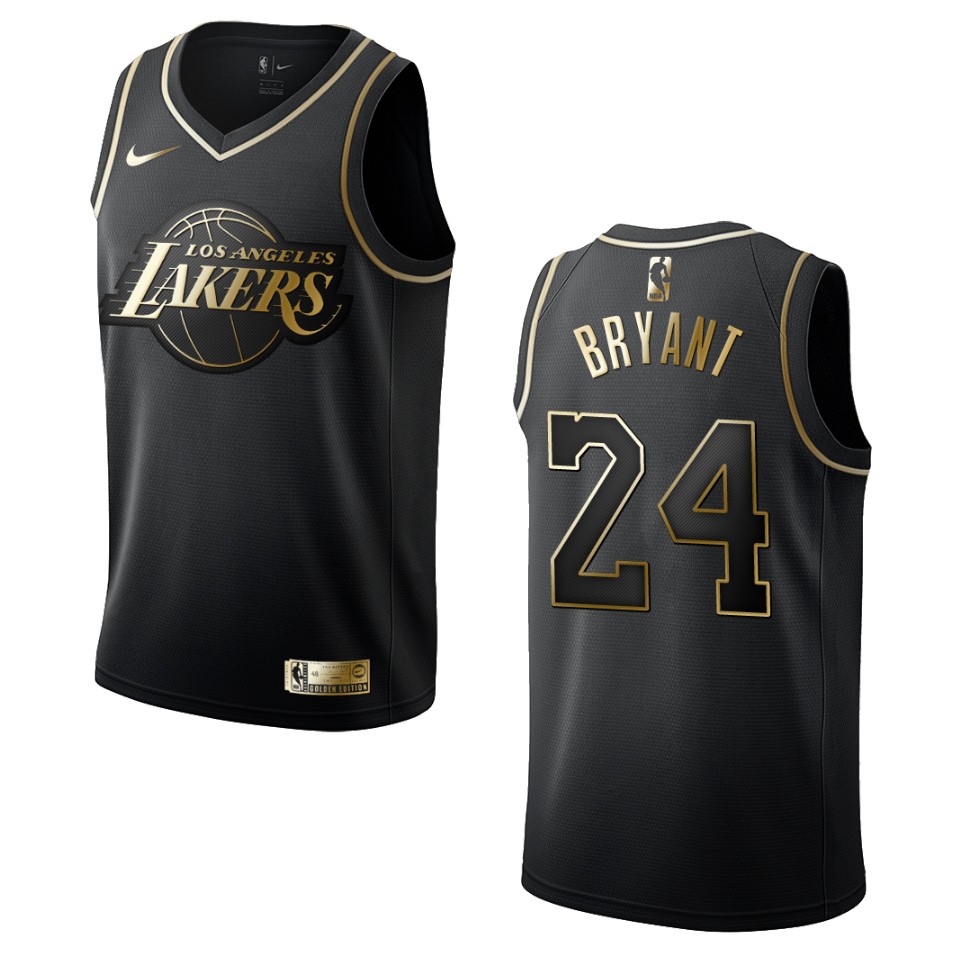 Men’s Los Angeles Lakers #24 Kobe Bryant Golden Edition Basketball Jersey – Black