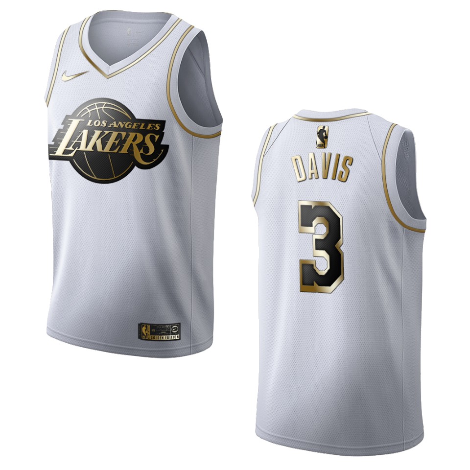 Men’s Los Angeles Lakers #3 Anthony Davis Golden Edition Basketball Jersey – White
