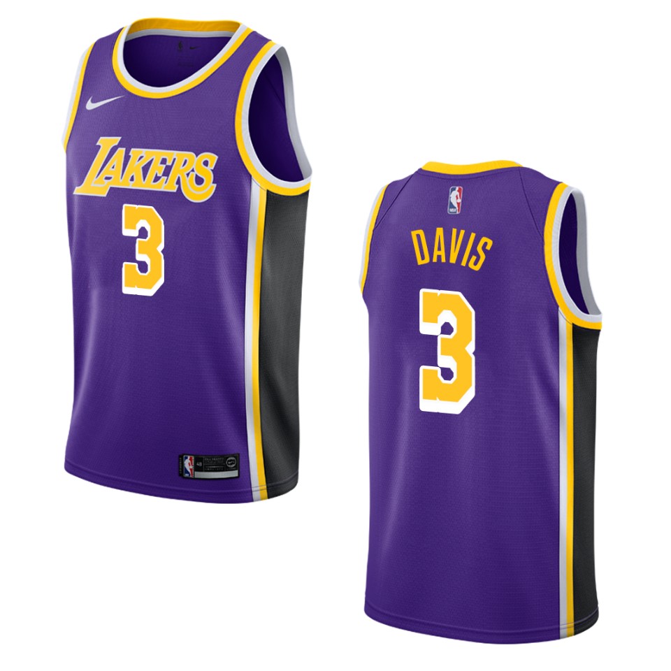 Men's Los Angeles Lakers #3 Anthony Davis Statement Swingman Basketball Jersey - Purple