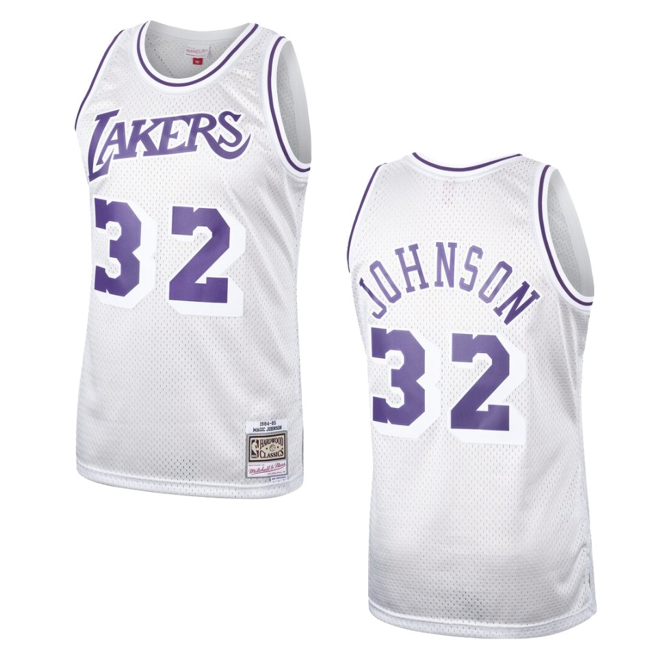 Men's Los Angeles Lakers #32 Magic Johnson Hardwood Classics Swingman Basketball Jersey - Platinum