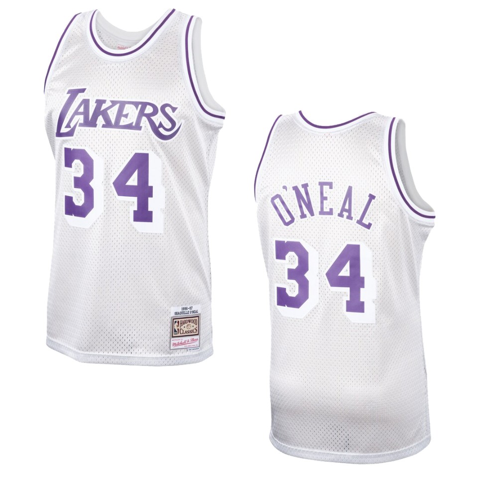Men's Los Angeles Lakers #34 Shaquille O'neal Hardwood Classics Swingman Basketball Jersey - Platinum