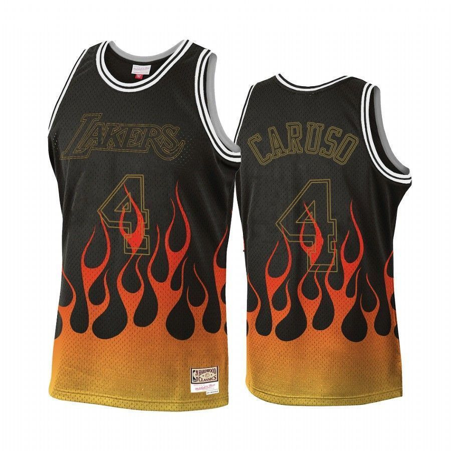 Men's Los Angeles Lakers Alex Caruso 4 Black Flames Basketball Jersey - JS382 