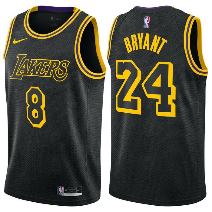 Men’s Los Angeles Lakers Black Front #8 Back #24 Kobe Bryant With Gigi Patch Stitched Basketball Jersey