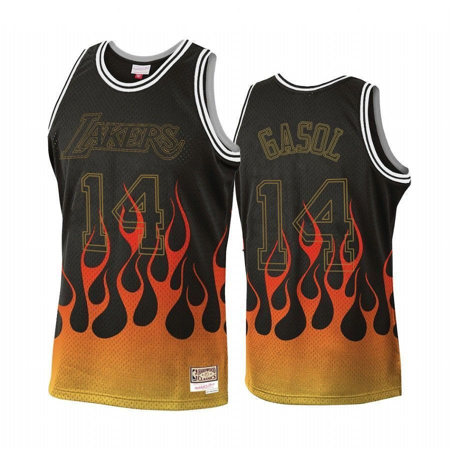 Men's Los Angeles Lakers Marc Gasol 14 Black Flames Basketball Jersey - JS833 