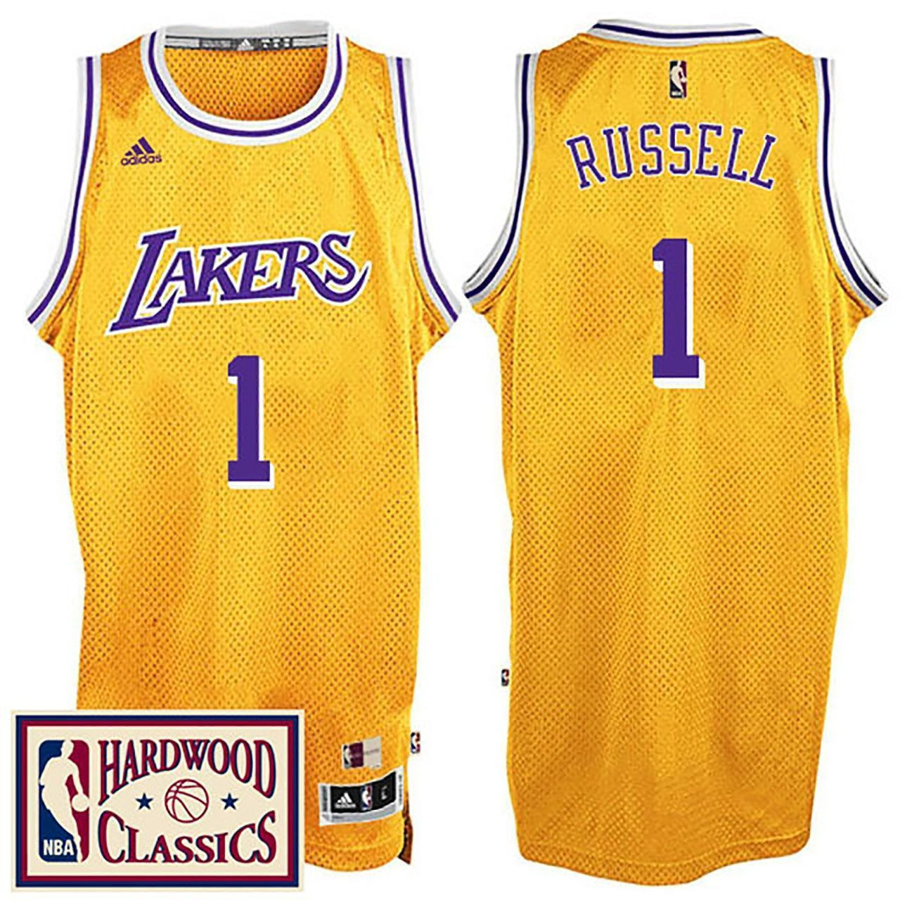 Men's Male 2016-17 Season Los Angeles Lakers 1 Hardwood Classics Throwback Gold Basketball Jersey D'angelo Russell Basketball Jersey - JS758 