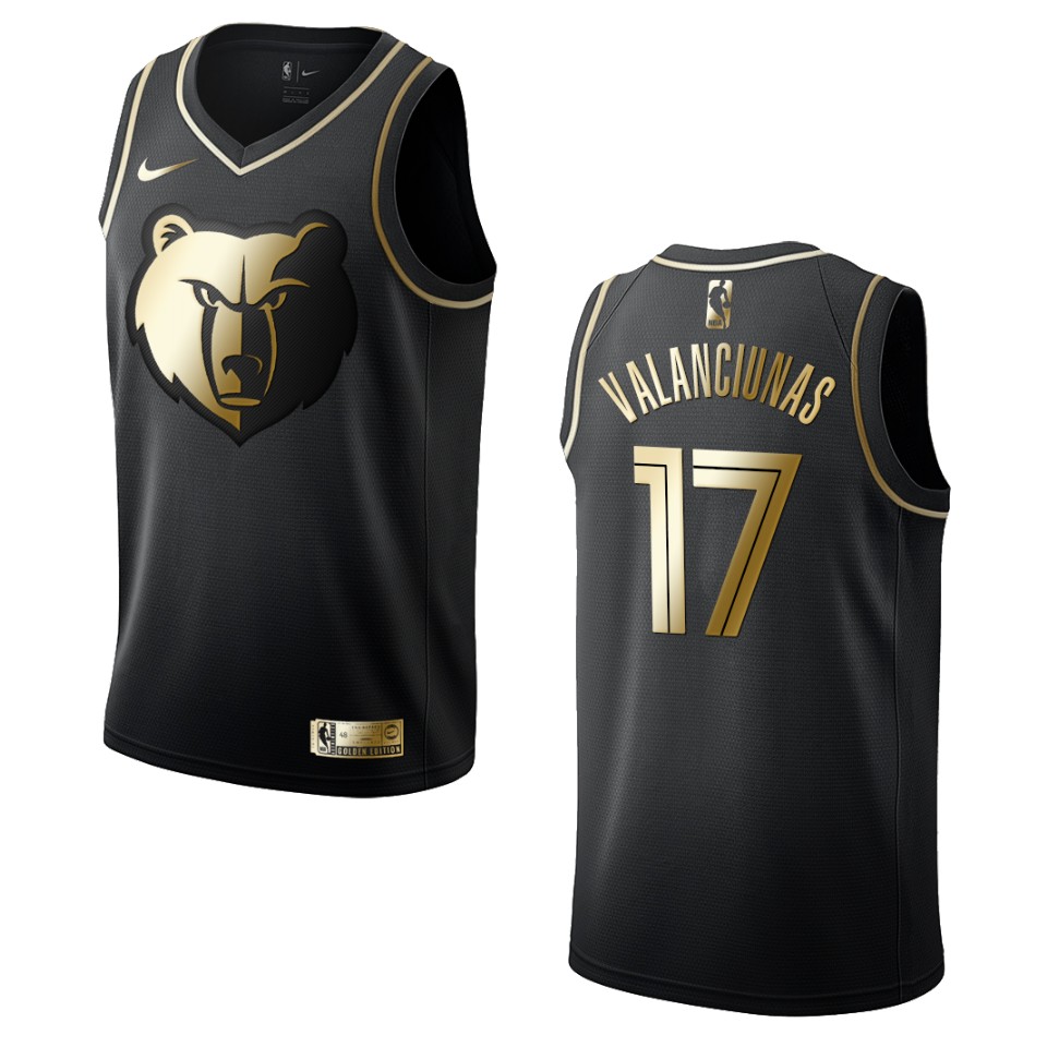 Men’s Memphis Grizzlies #17 Jonas Valanciunas Golden Edition Basketball Jersey – Black