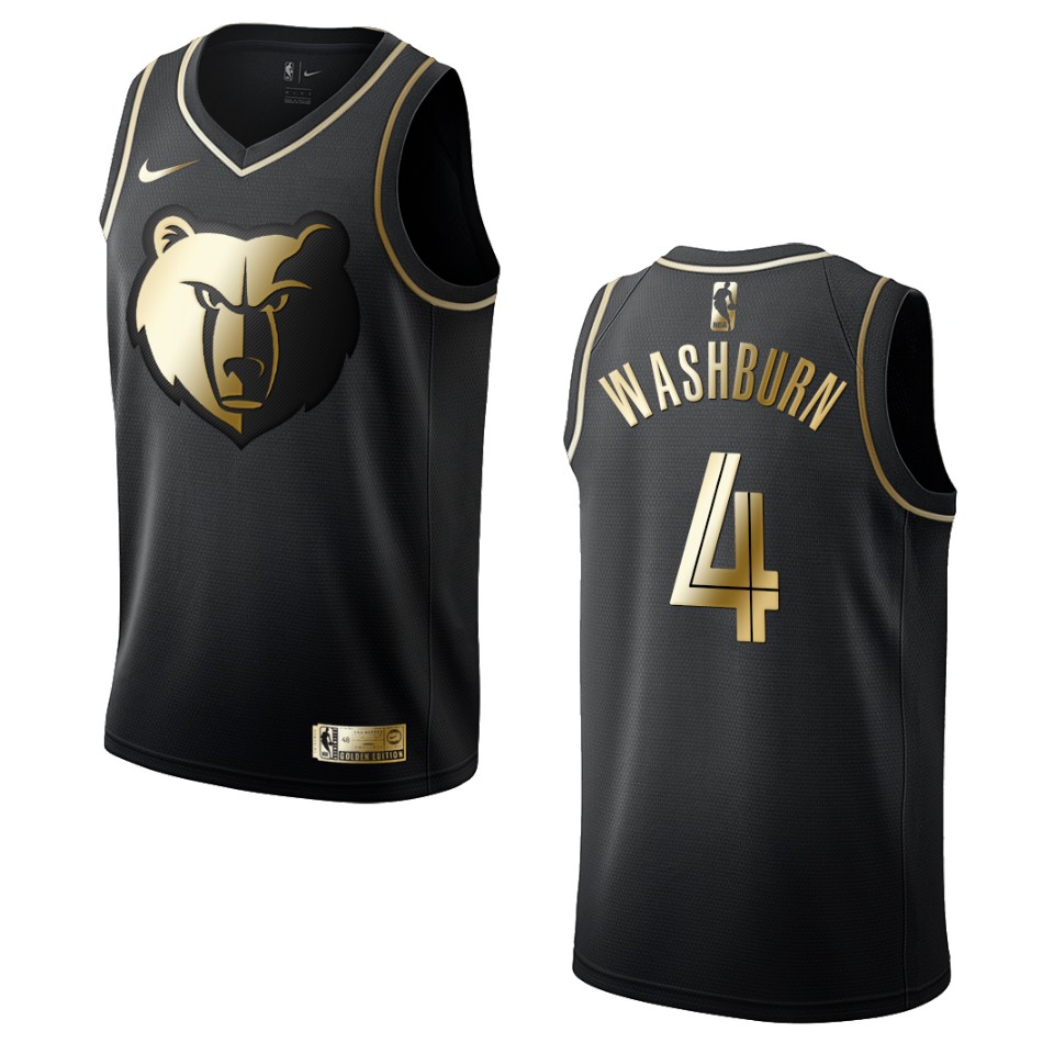 Men’s Memphis Grizzlies #4 Julian Washburn Golden Edition Basketball Jersey – Black