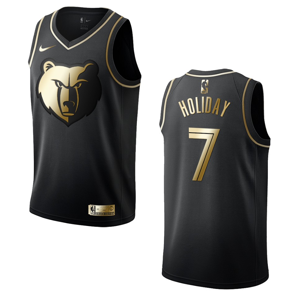 Men’s Memphis Grizzlies #7 Justin Holiday Golden Edition Basketball Jersey – Black