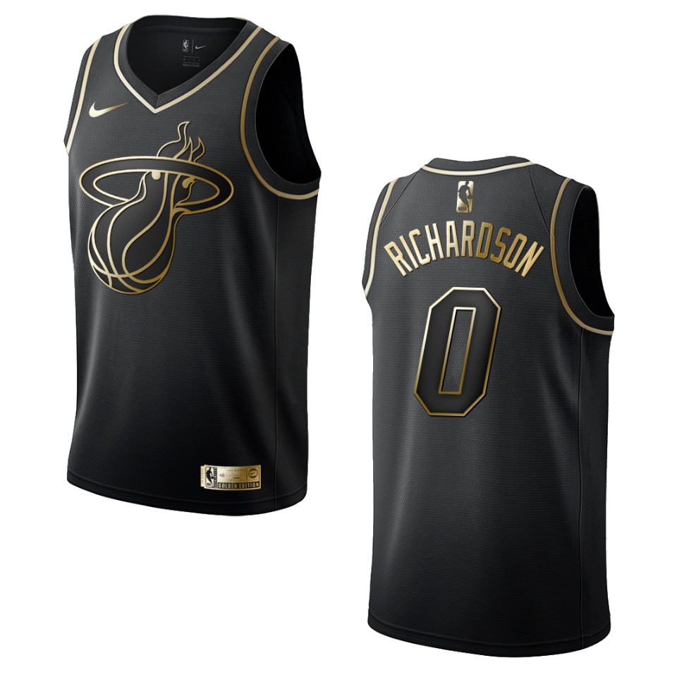 Men’s Miami Heat #0 Josh Richardson Golden Edition Basketball Jersey – Black