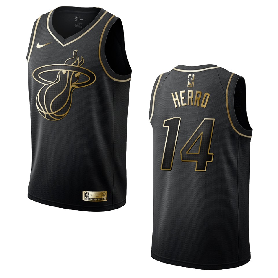Men’s Miami Heat #14 Tyler Herro Golden Edition Basketball Jersey – Black