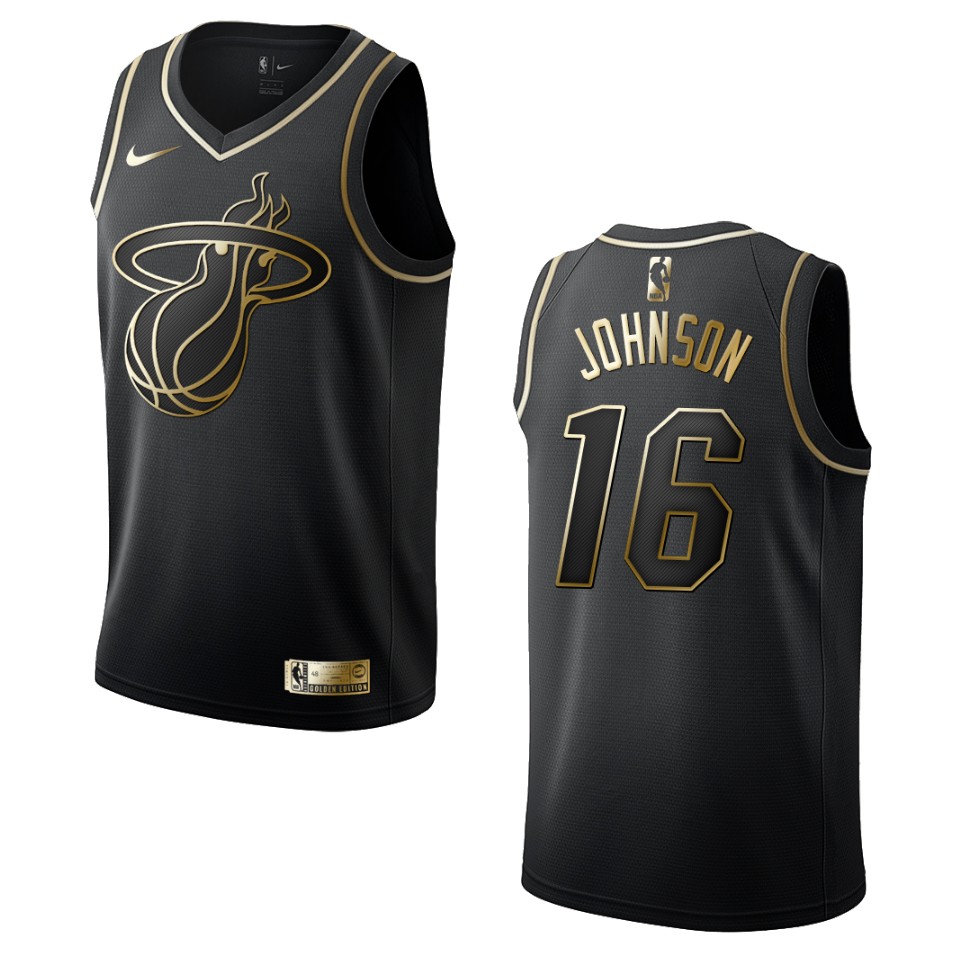 Men’s Miami Heat #16 James Johnson Golden Edition Basketball Jersey – Black